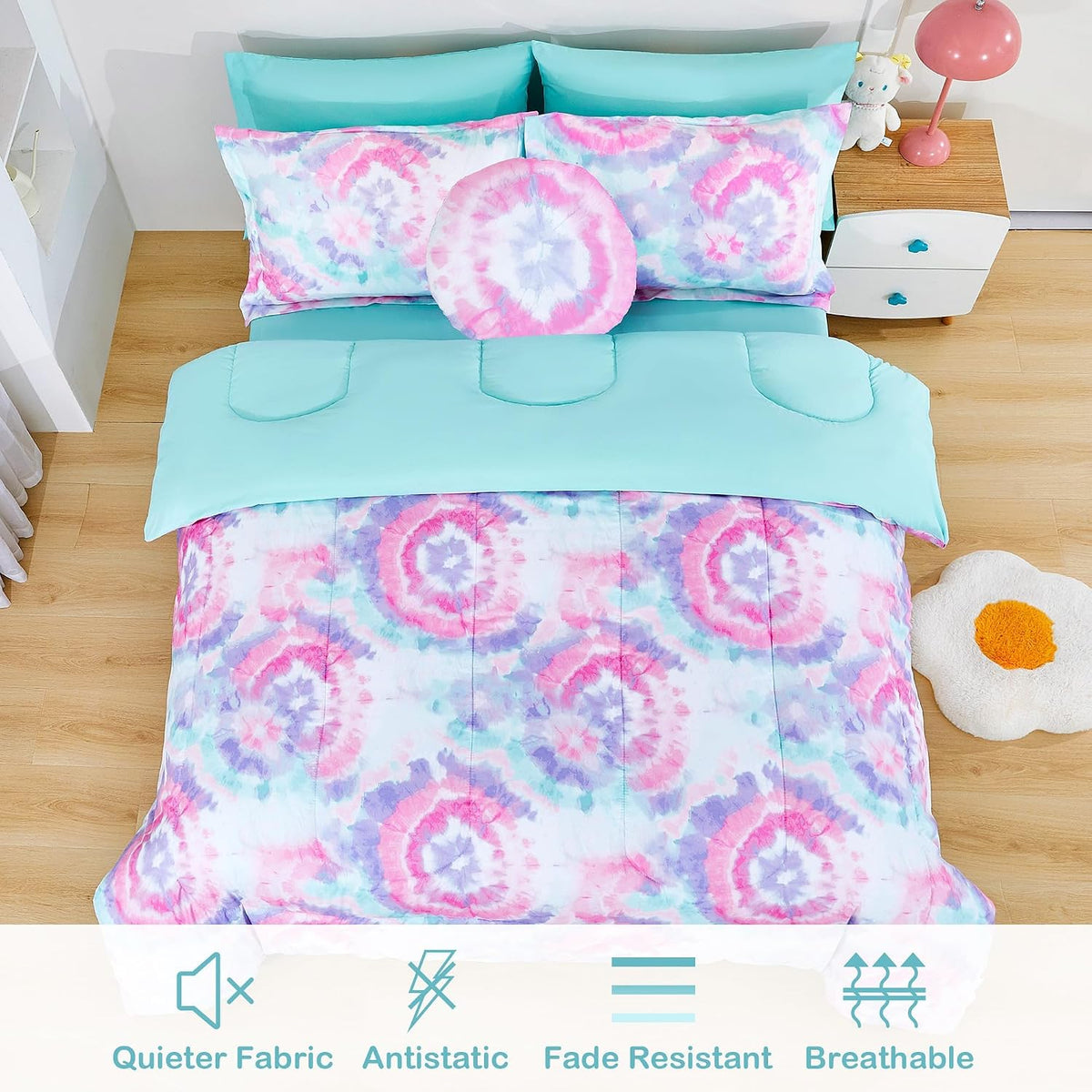 Dark Pink Round Flower Kids Comforter Sets– 6 or 8 Piece Options