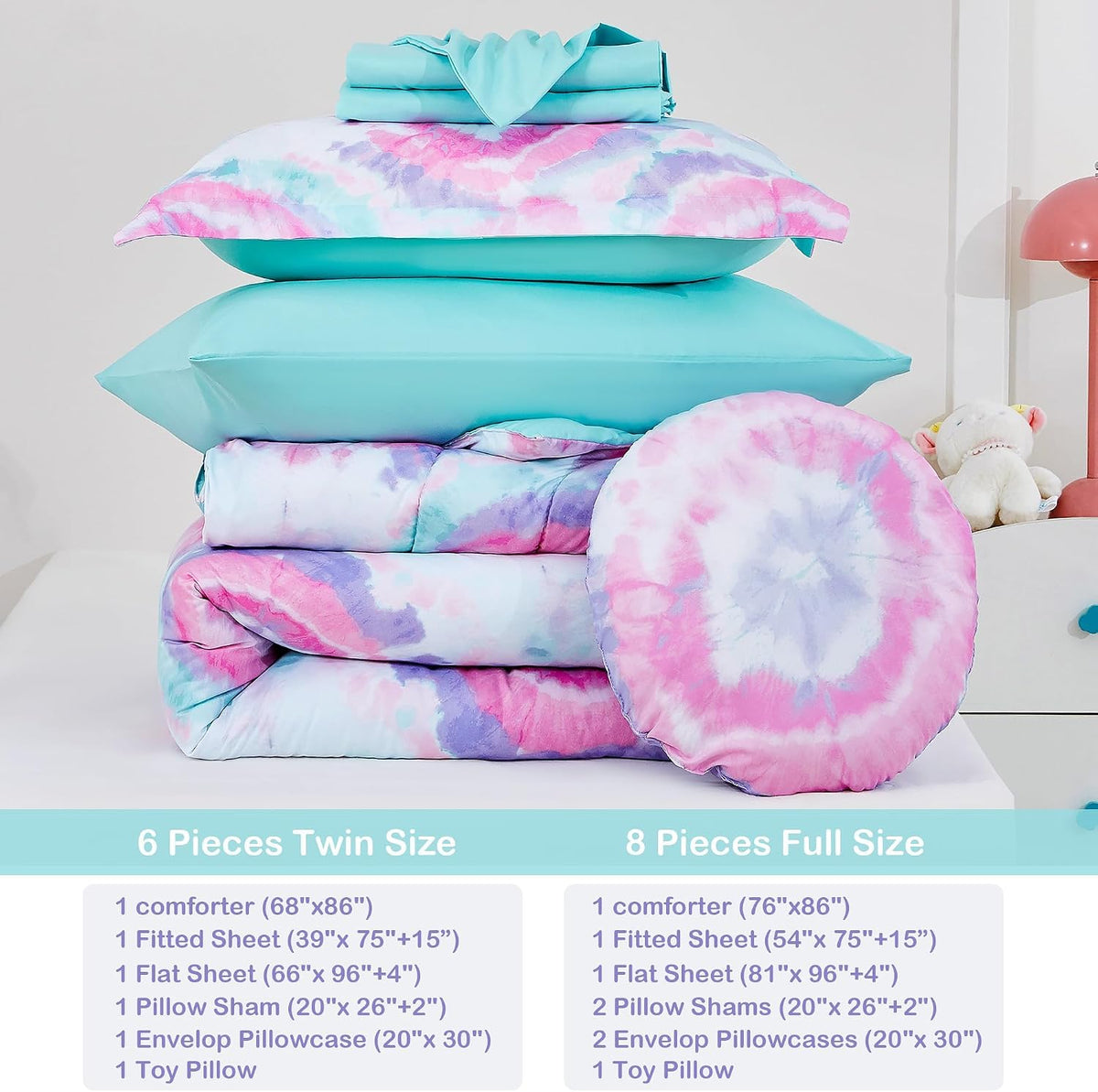 Dark Pink Round Flower Kids Comforter Sets– 6 or 8 Piece Options