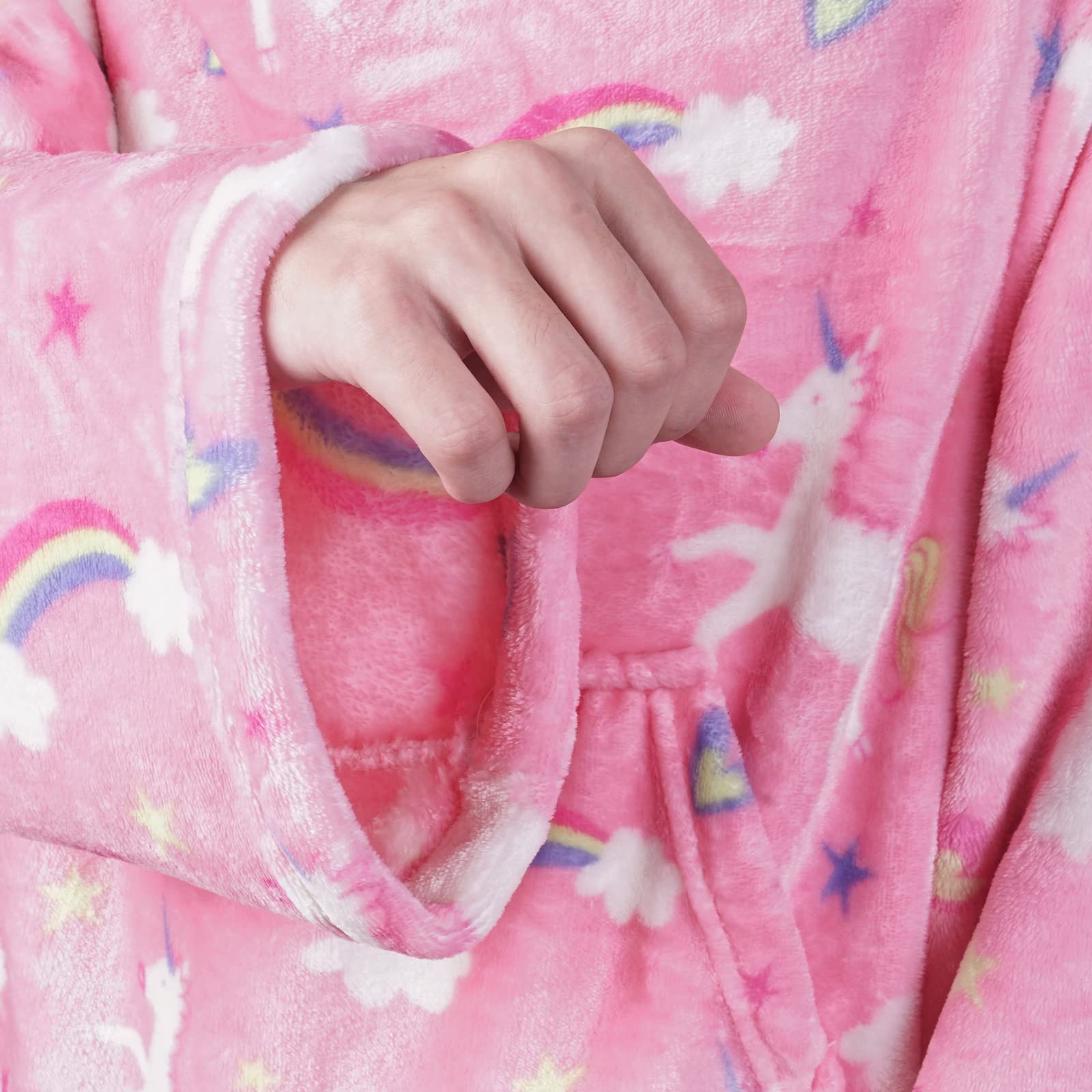 Unicorn Wearable Fleece Blanket with Sleeves & Foot Pocket for Kids