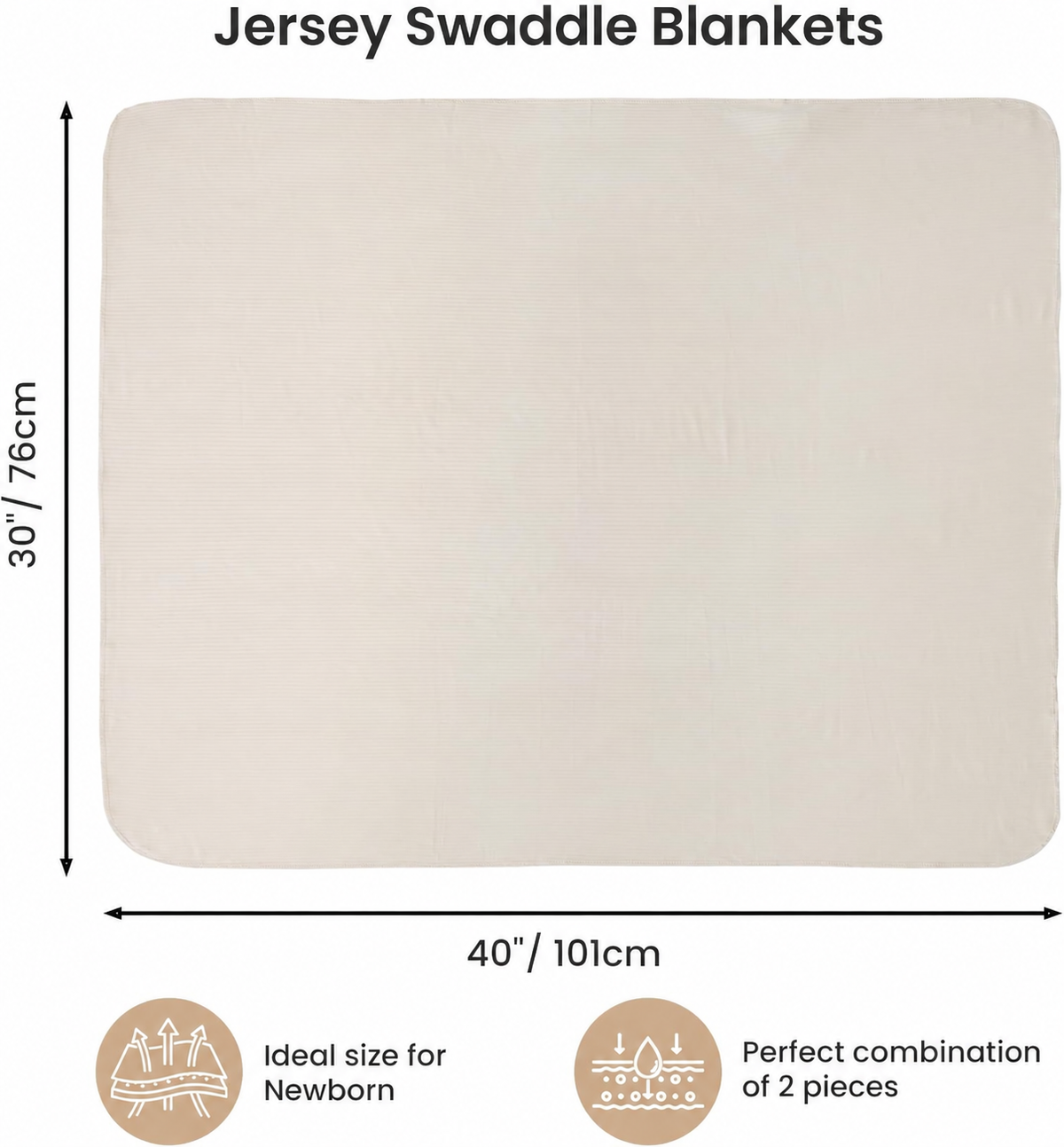 Grey and khaki jersey swaddle blankets, 2 pieces, each 40 by 30 inches