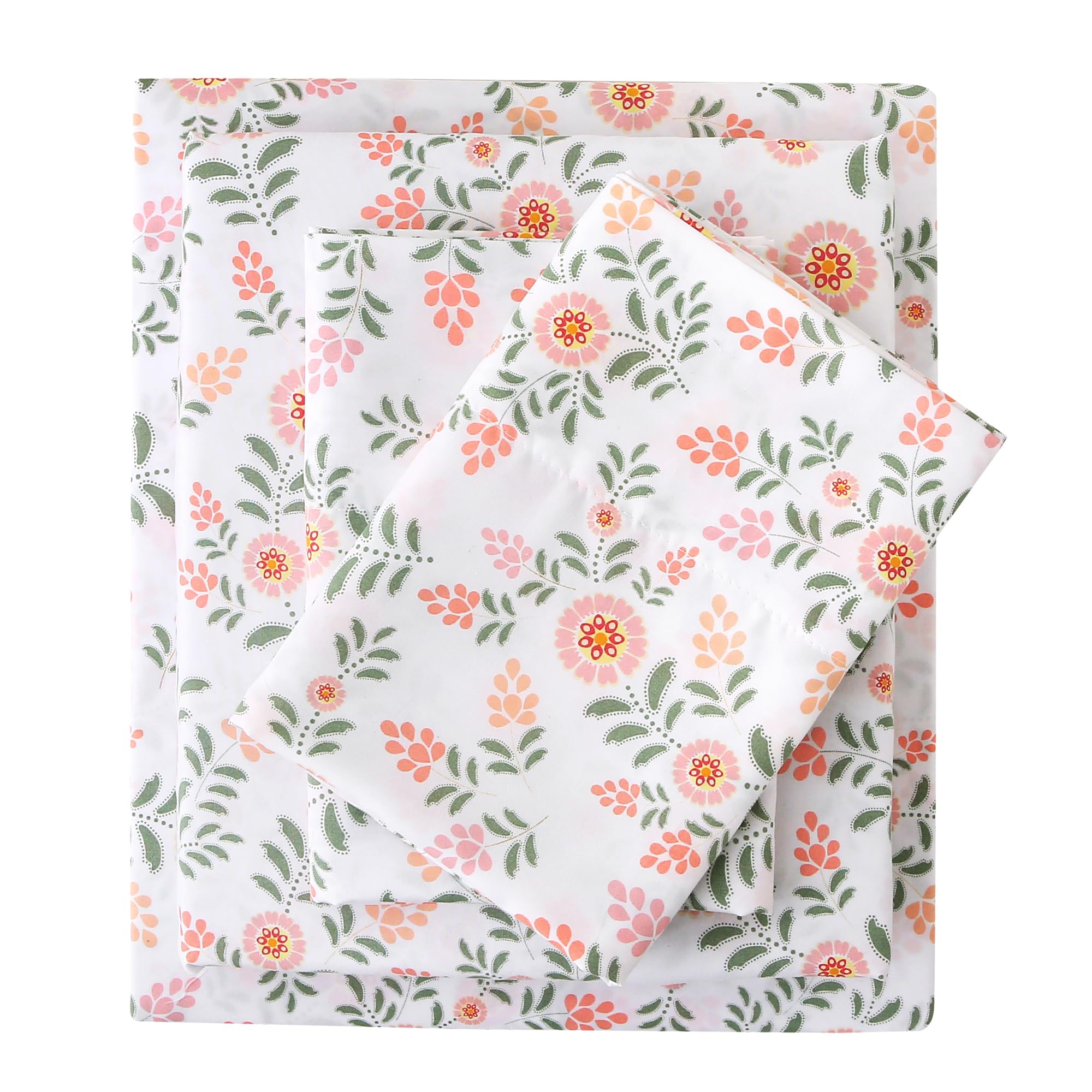 Parure de lit 4 pièces vintage à motifs floraux orange clair 