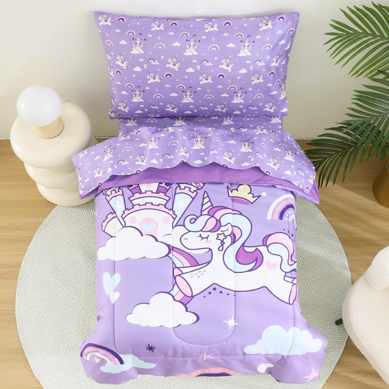 Purple Unicorn Toddler Bedding Set for Girls