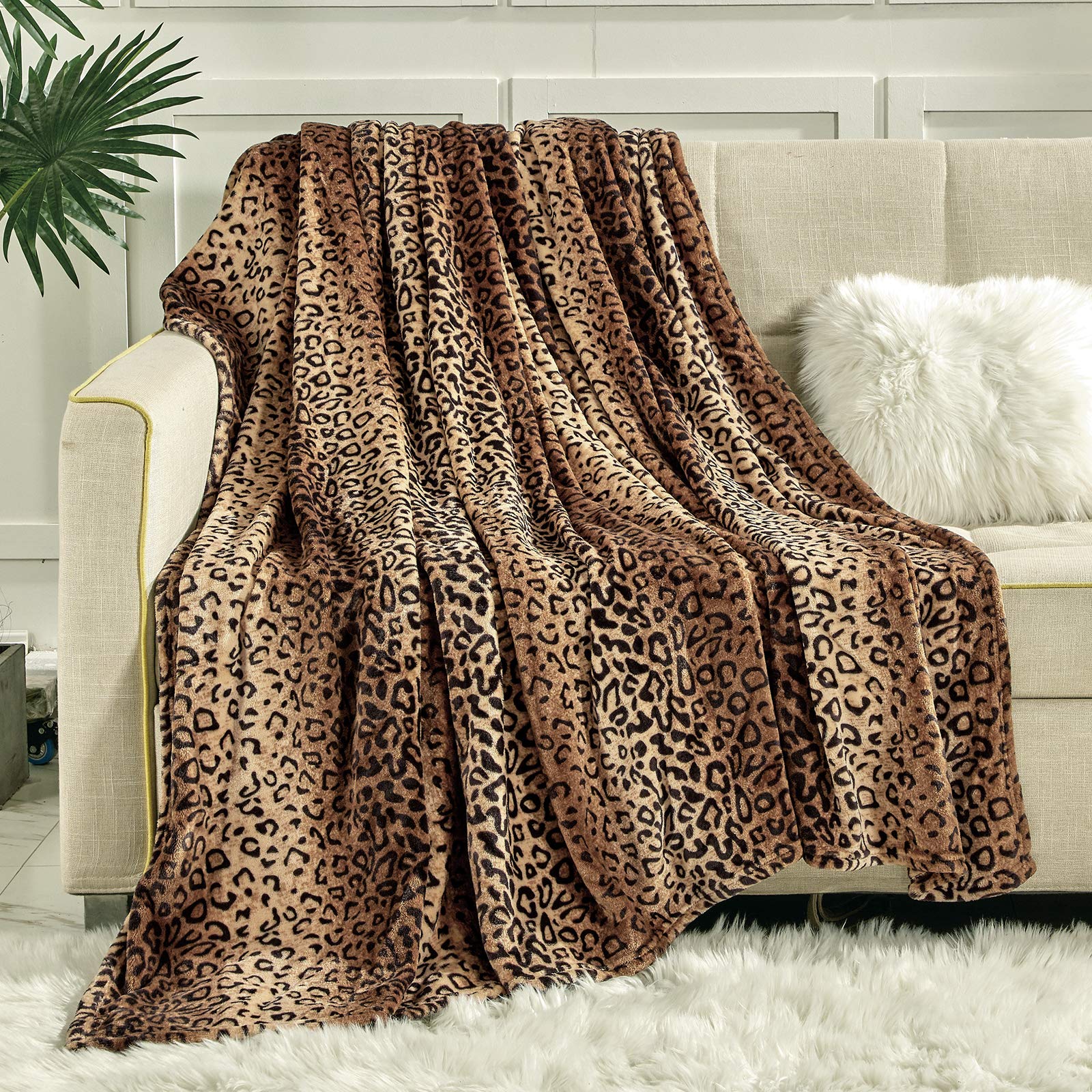 Flannel Fleece Throw , Lightweight Blanket for Couch, Super Soft Cozy Warm, Leopard Print