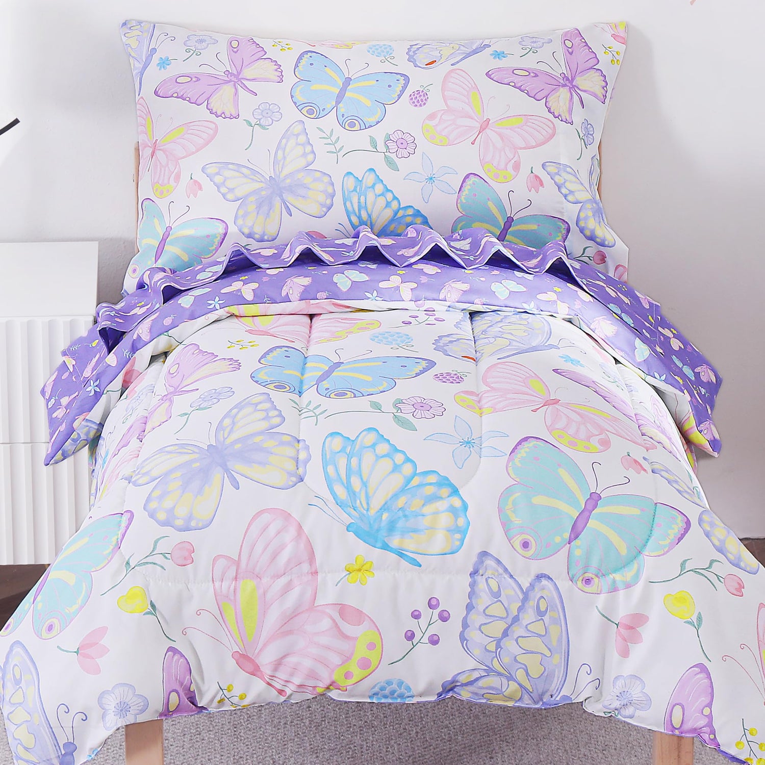 Colorful Butterfly Toddler Comforter Set– 4 Piece