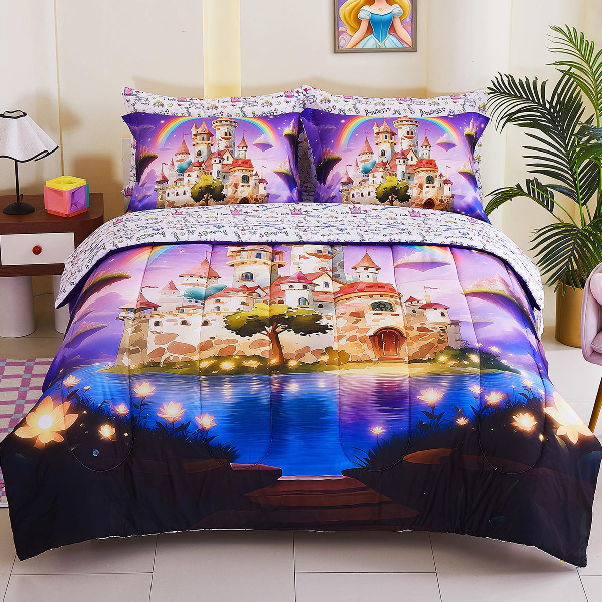 Enchanted Rainbow Castle Kids Comforter Sets– 5 or 7 Piece Options