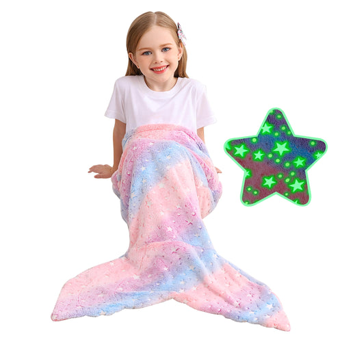 Multicolor Star Glow-in-the-Dark Kids Mermaid Tail Blanket