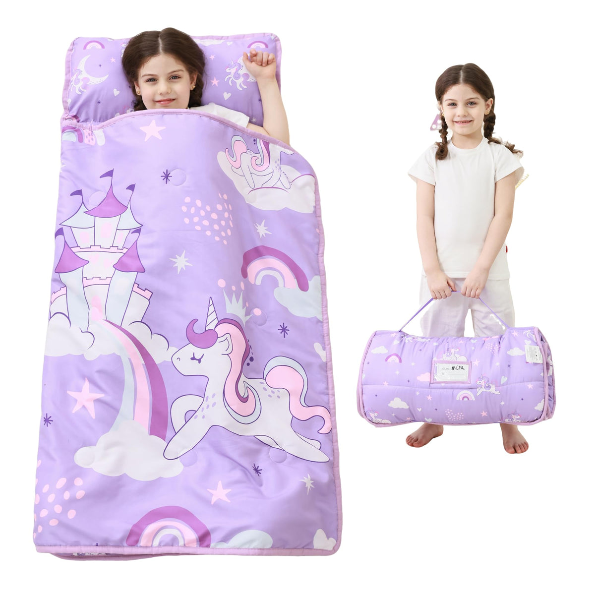 Dreamy Unicorn Castle Toddler Nap Mat with Pillow & Blanket