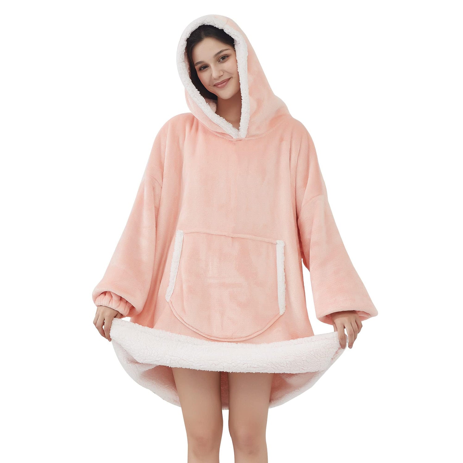 Pink Blanket Hoodie Oversized Sherpa Fleece Wearable Blanket for Women & Men