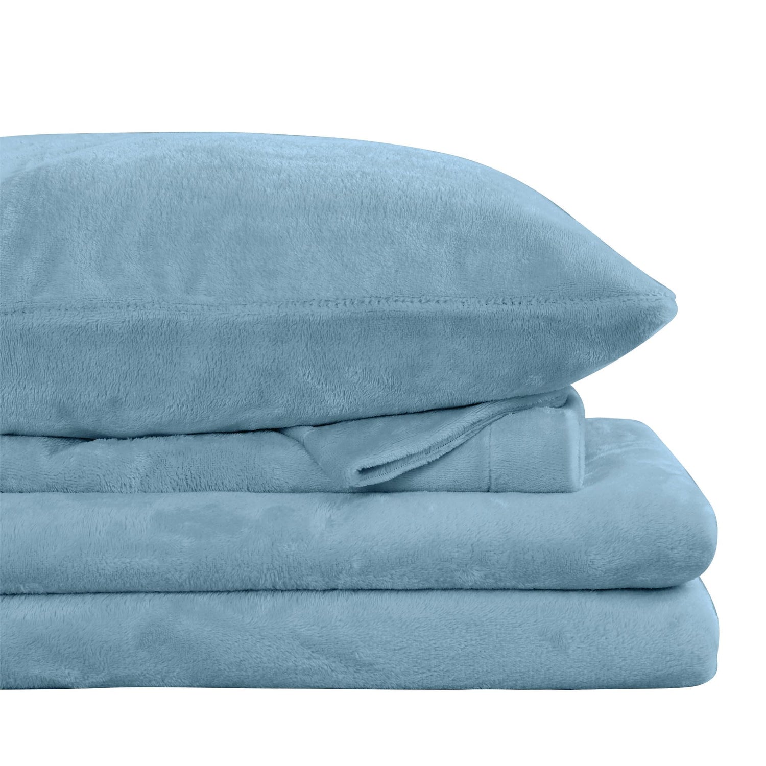 Light Blue Printed Micro Fleece Bed Sheet Set