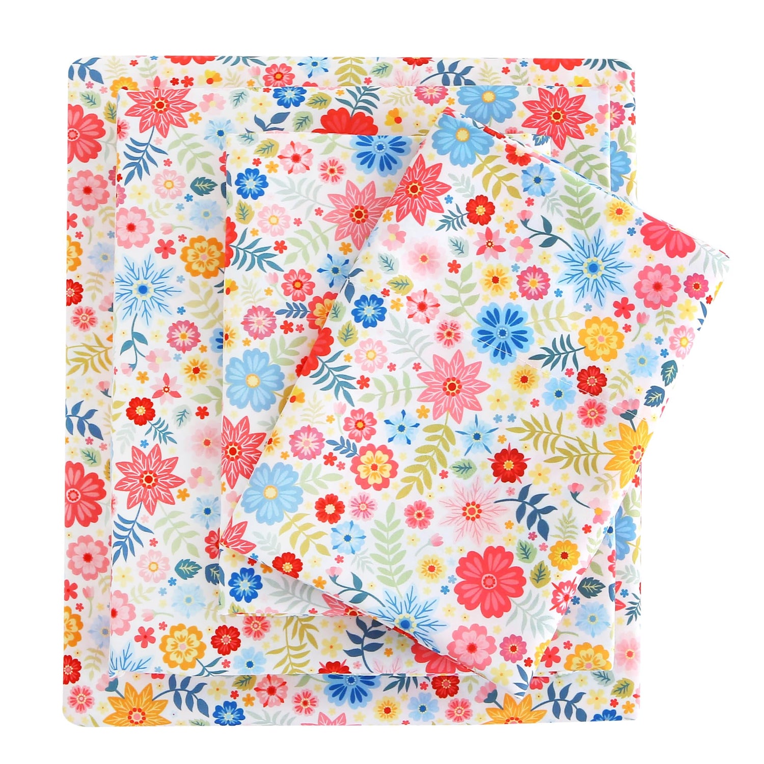 Colorful Flower Custers Patterned Bed Sheets Set