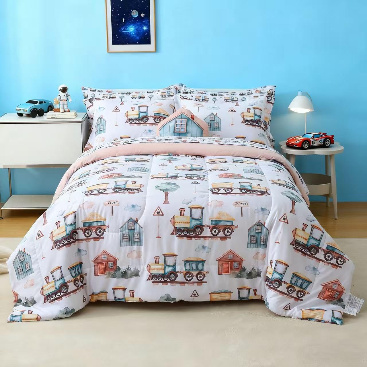 Country Train Town Comforter Sets for Kids– 6 or 8 Piece Options