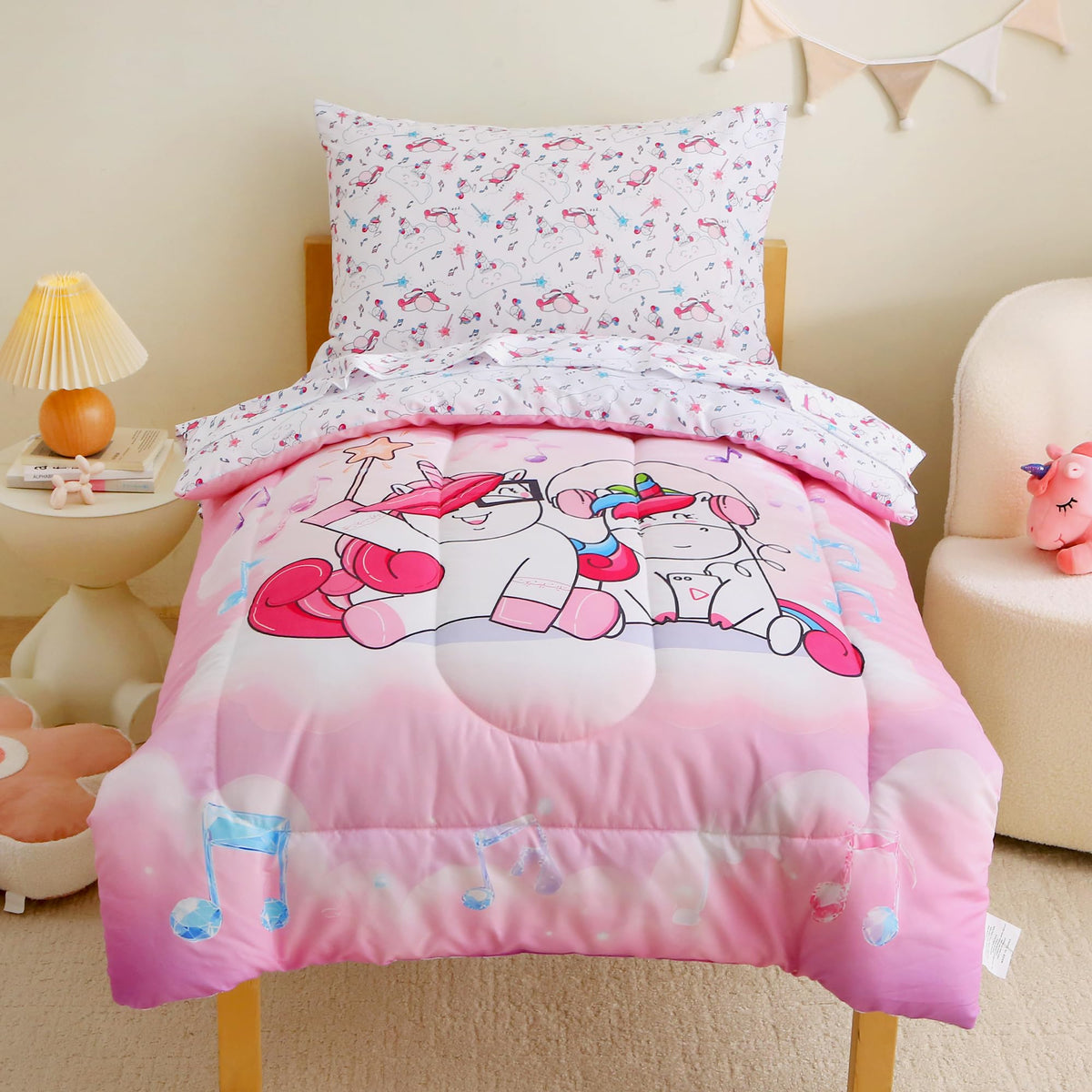 Music Unicorn Toddler Comforter Set– 4 Piece