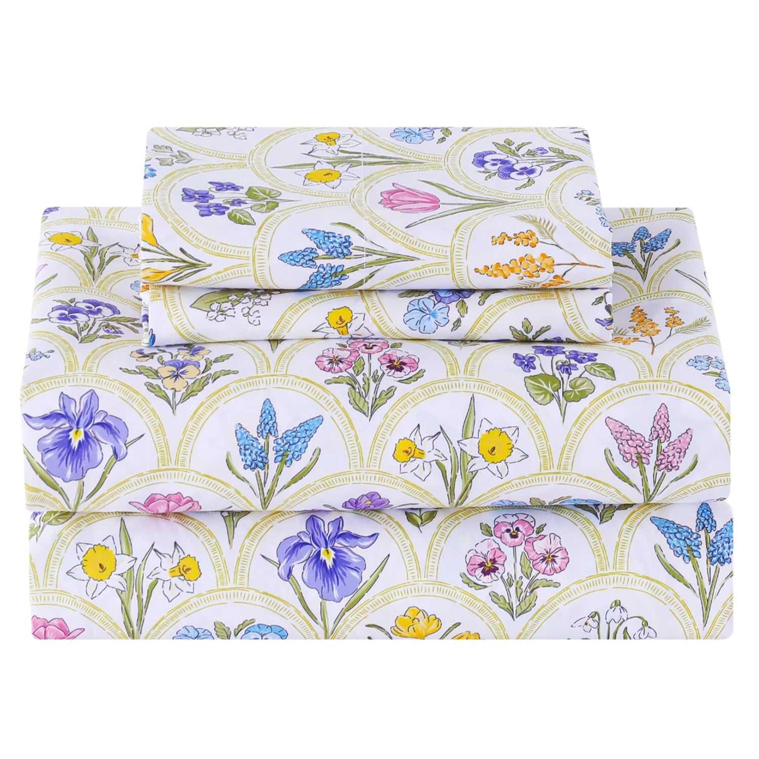 4 Piece Vintage Fan-shaped Flower Patterned Bed Sheets Set