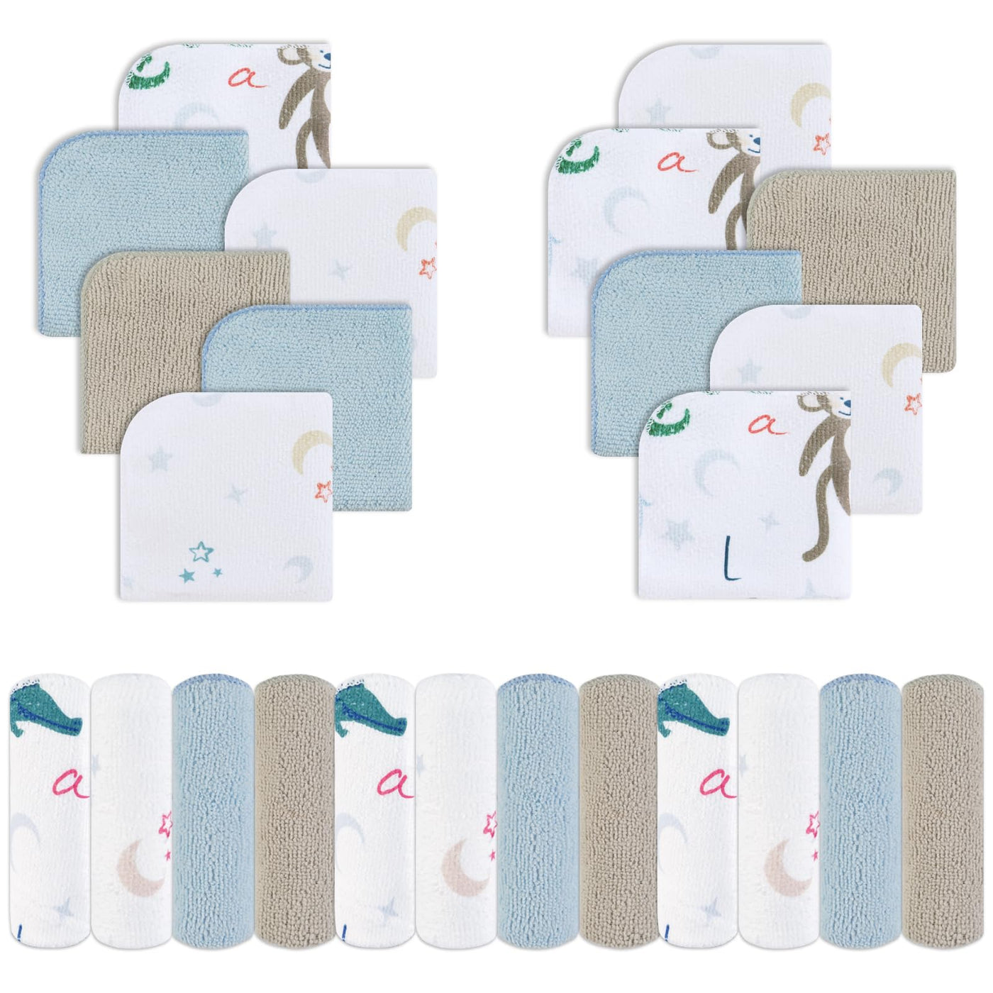 Animals 9x9 Baby Washcloths