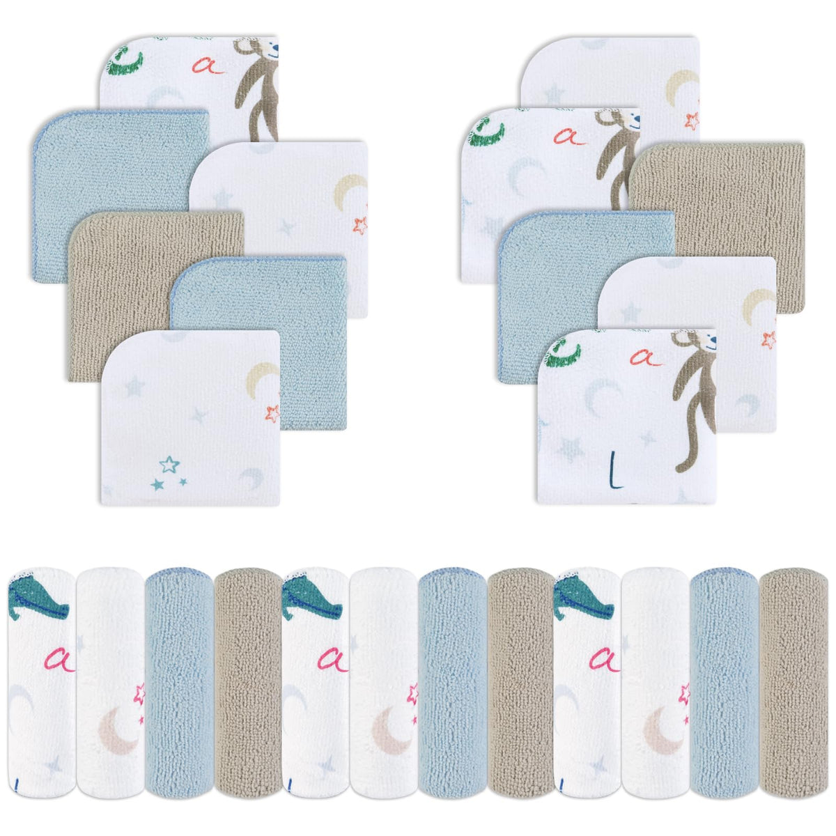 Animals 9x9 Baby Washcloths