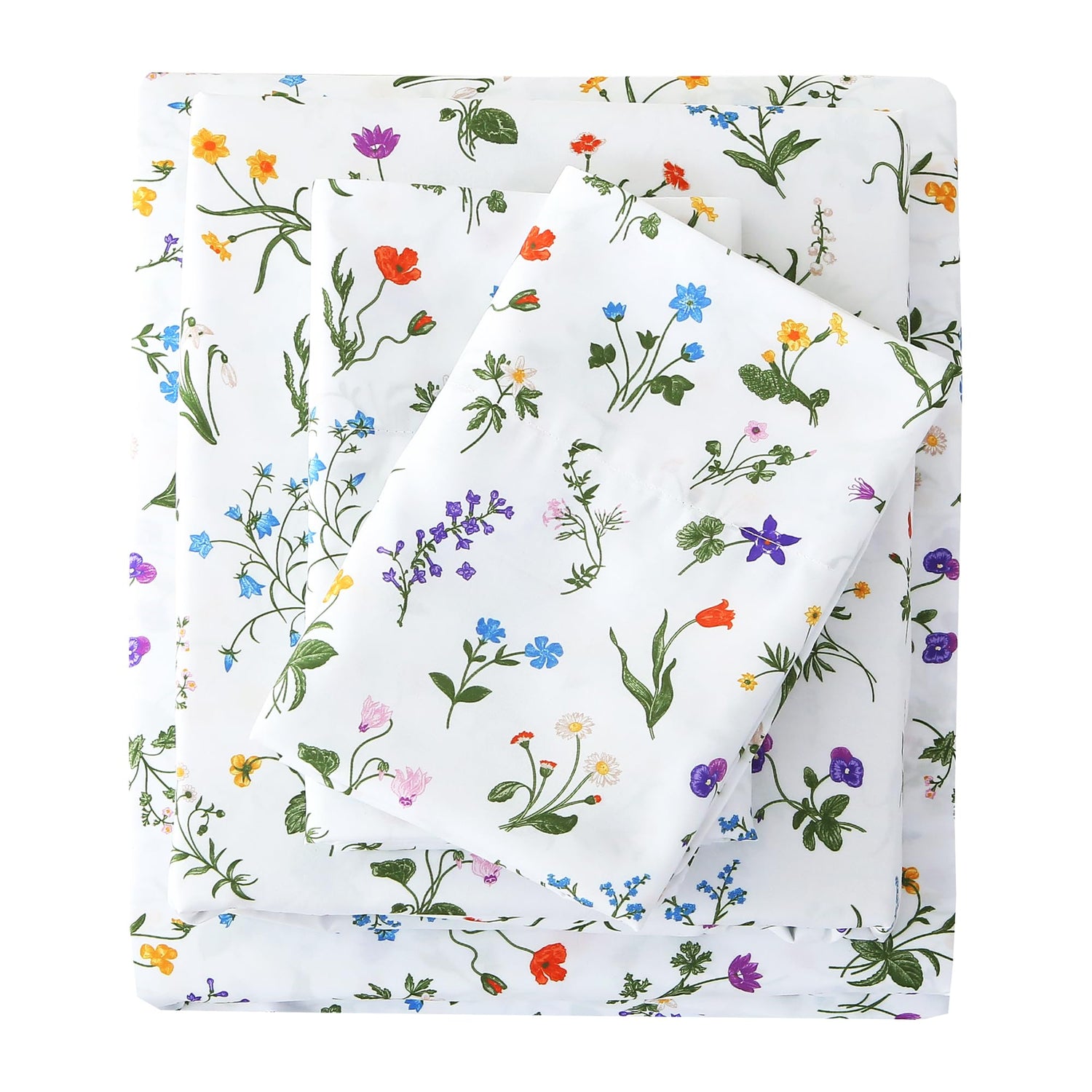 4 Piece Colorful Floral Plants Patterned Bed Sheets Set