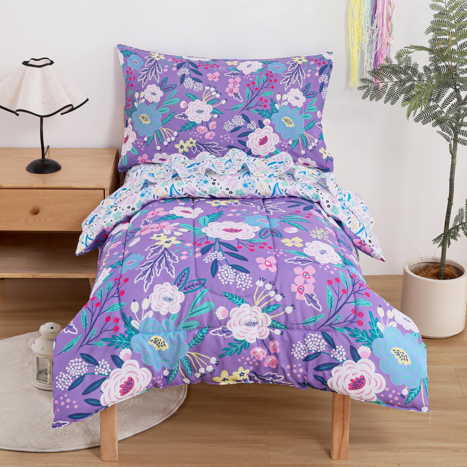 Purple Flower Toddler Bedding Set