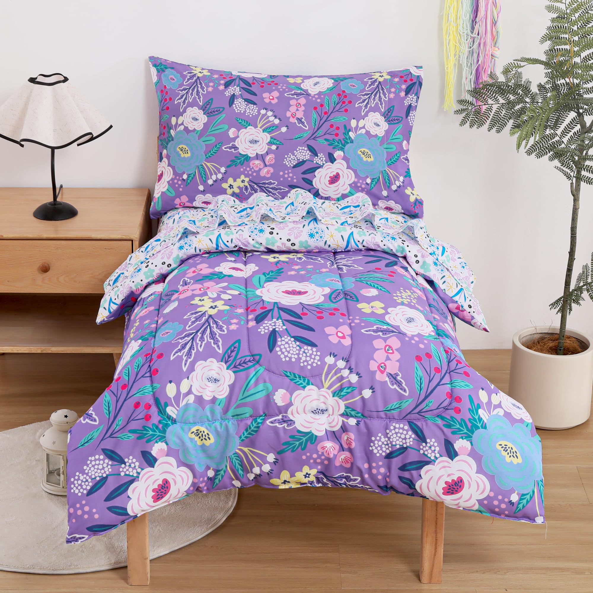 Purple Flower Toddler Comforter Set– 4 Piece