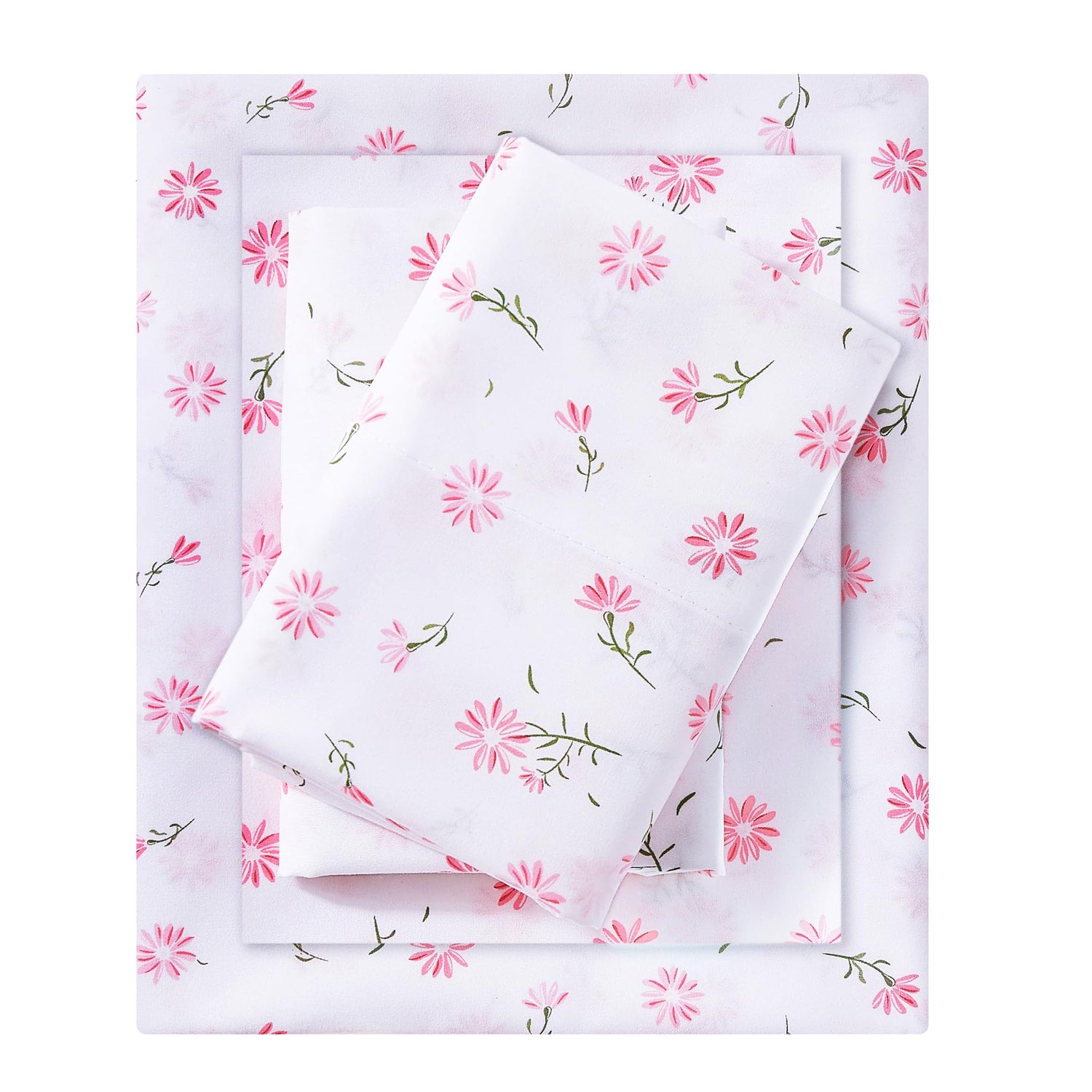 Pink Daisy Patterned Bed Sheets Set
