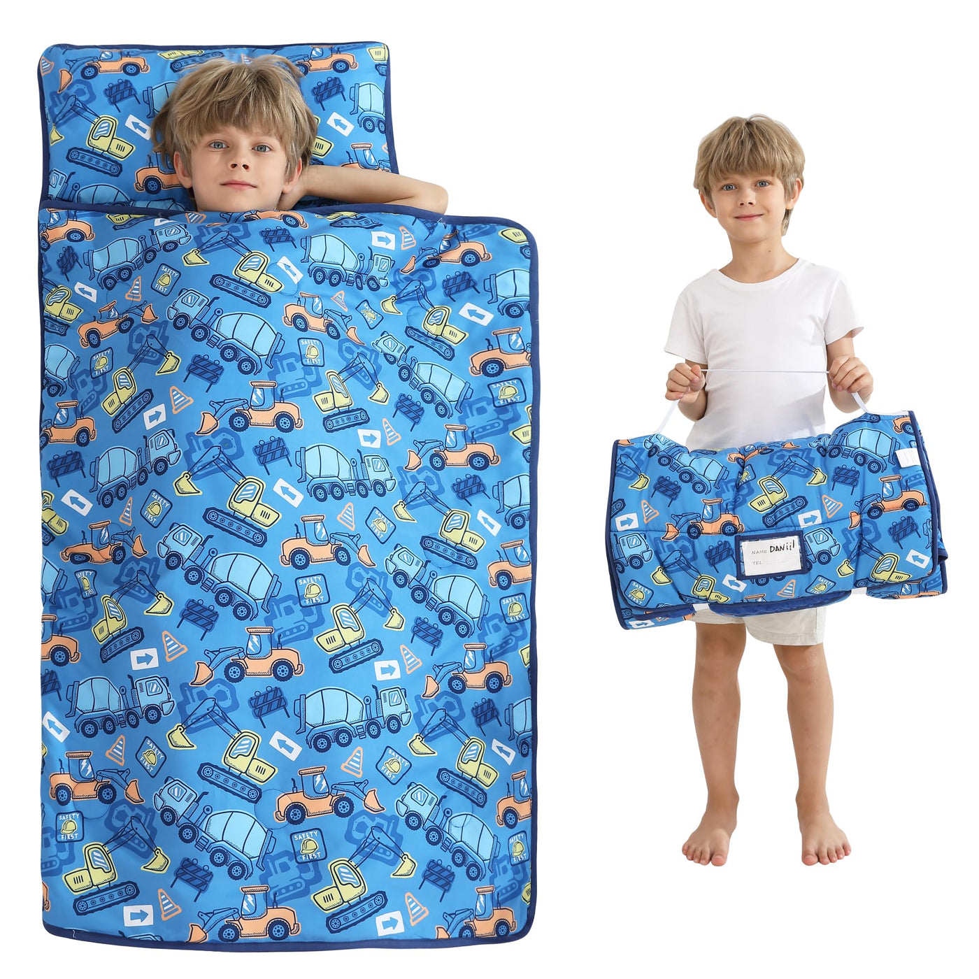 Blue Car Toddler Nap Mat with Pillow & Blanket