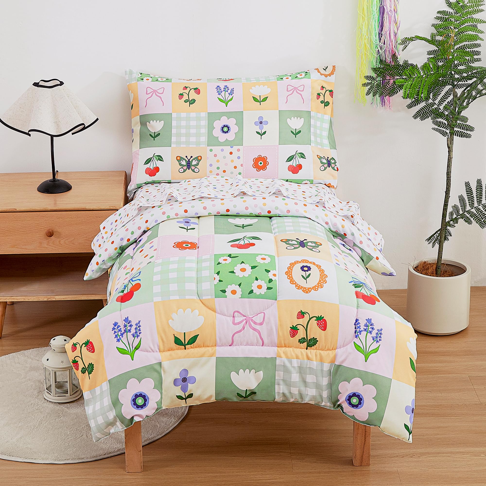 Floral Butterfly Toddler Comforter Set– 4 Piece