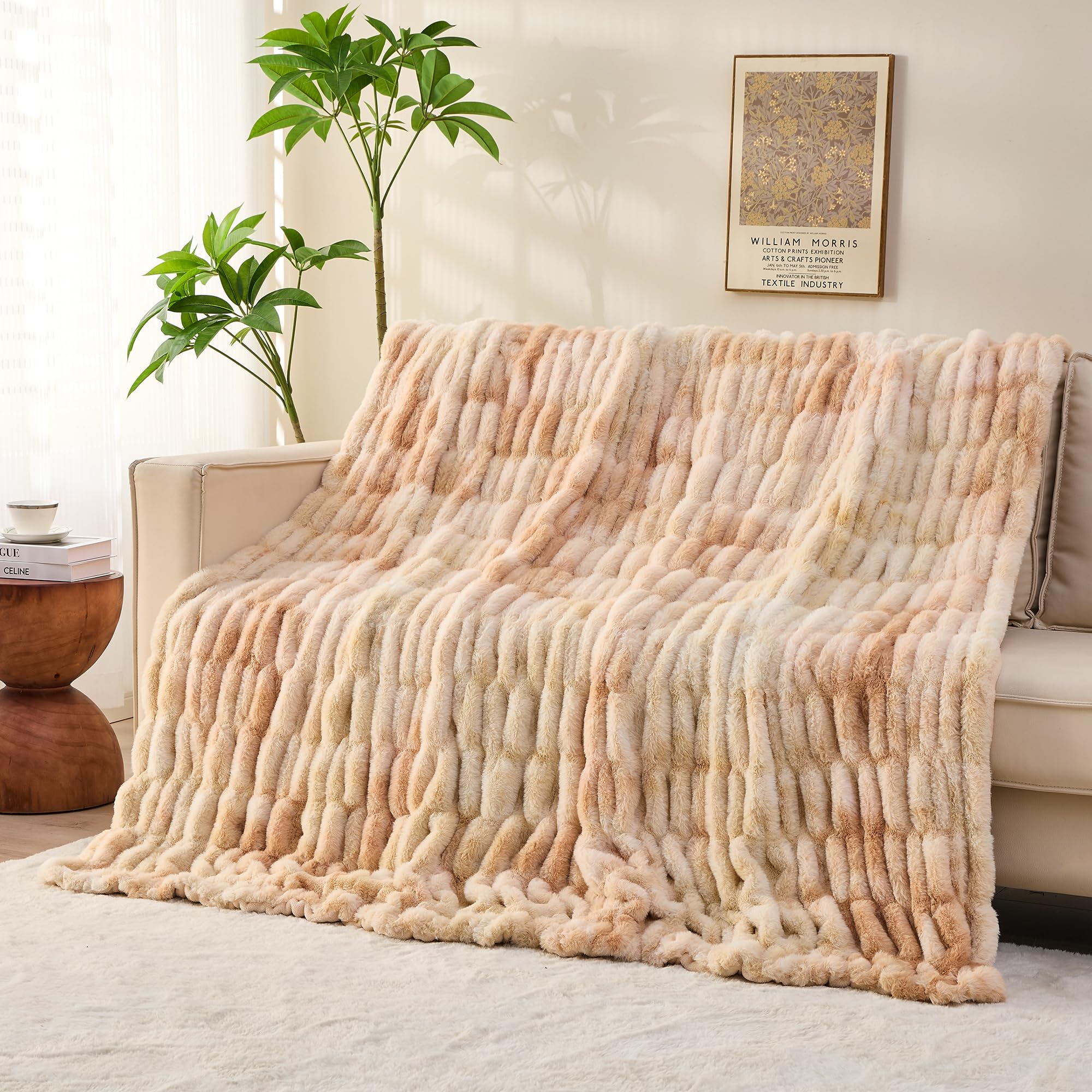 Light Beige Warm Fuzzy Faux Fur Blanket