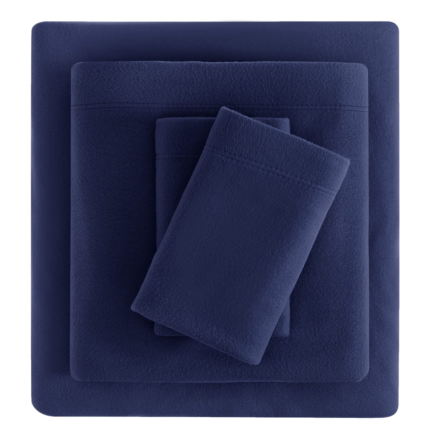Navy Printed Micro Fleece Bed Sheet Set