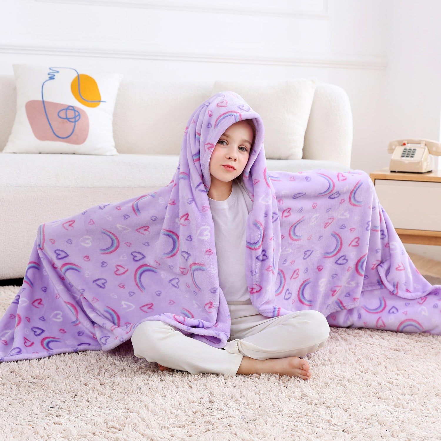 Purple Rainbow Kids Throw Blanket for Boys and Girls Soft Cozy Flannel