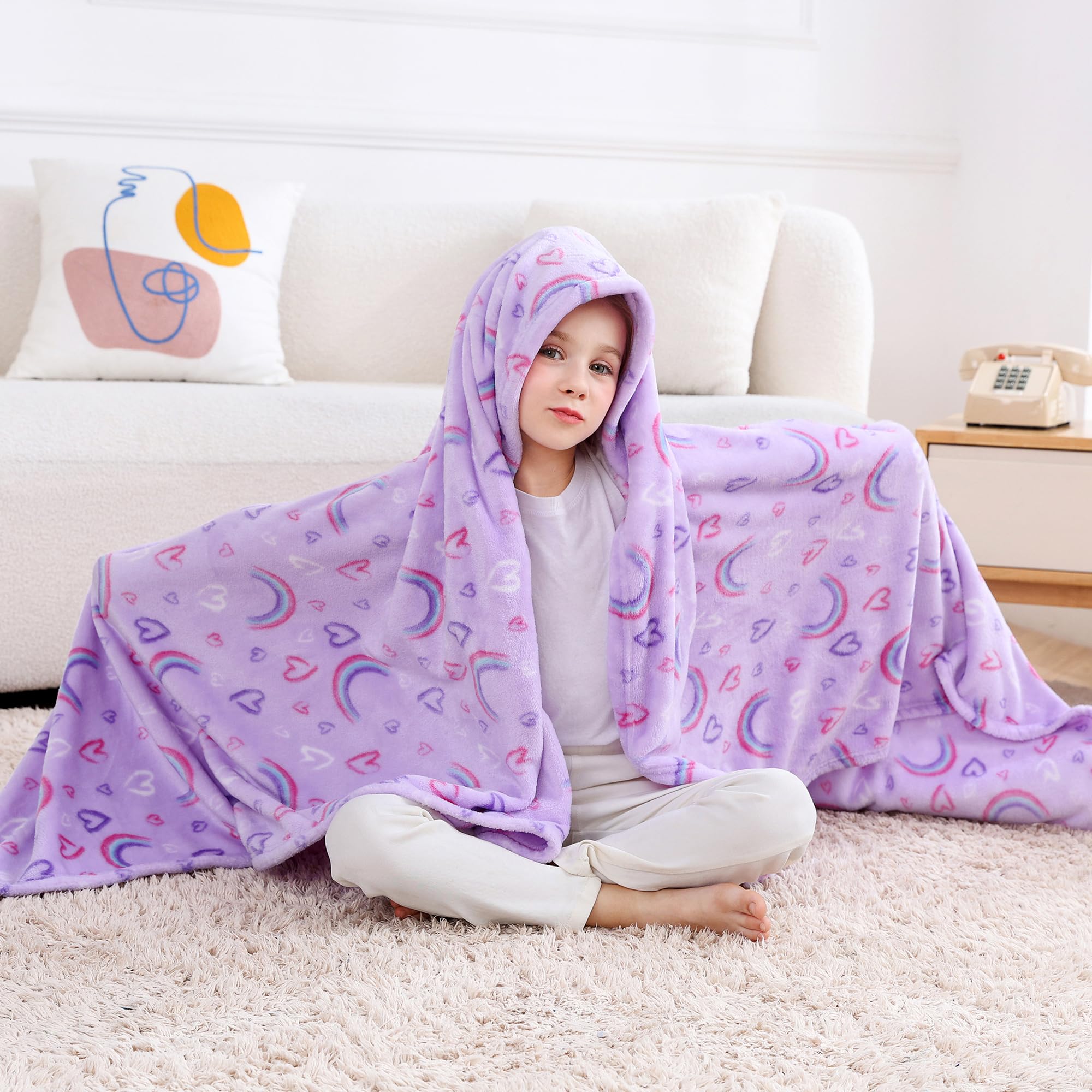 Purple Rainbow Kids Throw Blanket for Boys and Girls Soft Cozy Flannel