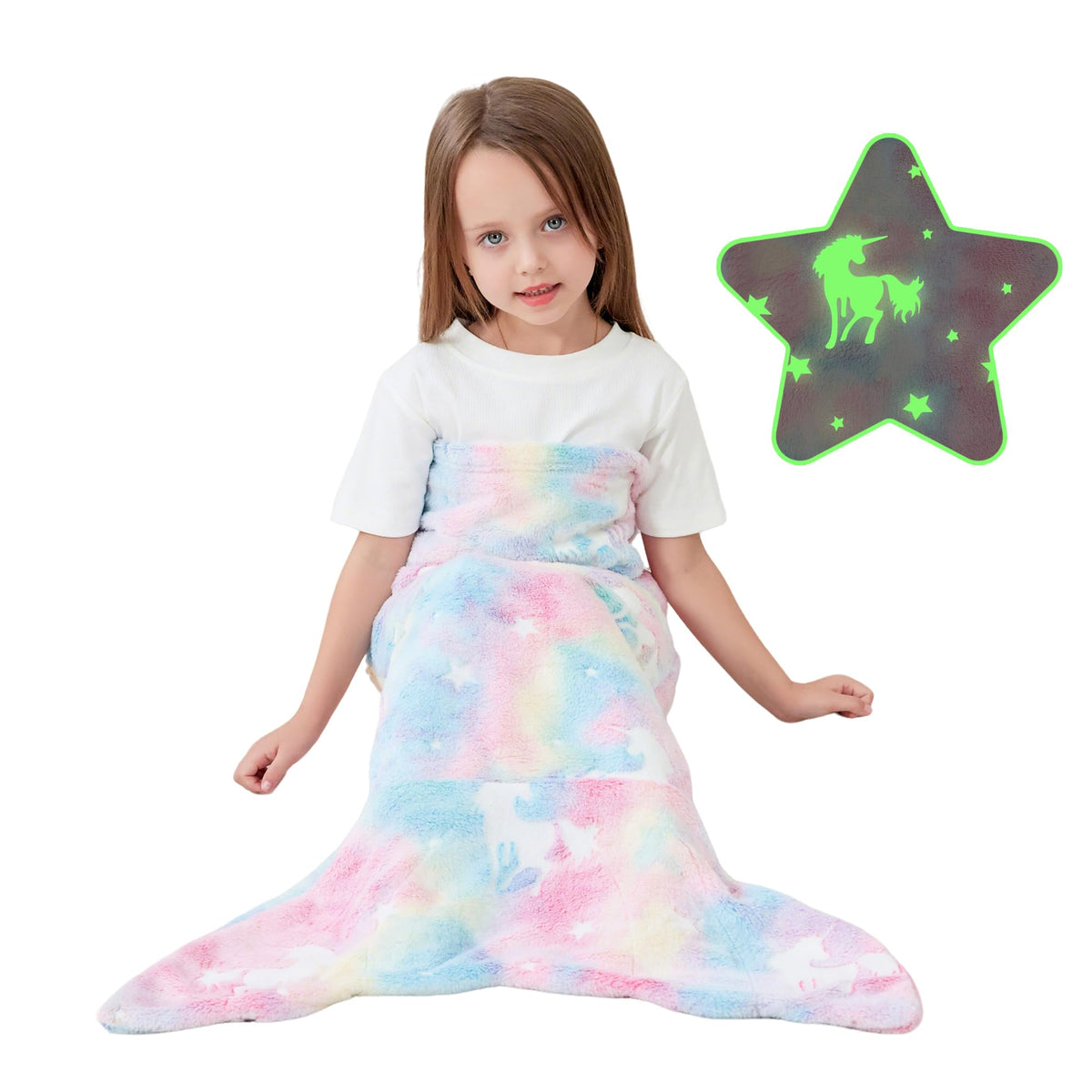 Tie-dye Unicorn Kids Mermaid Tail Blanket