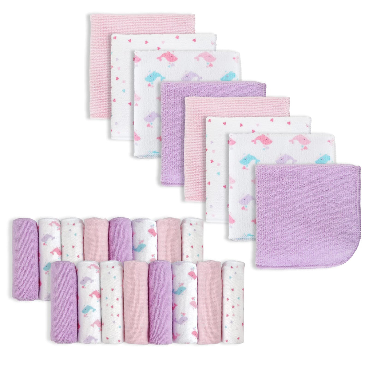 Pink Whale 9x9 Baby Washcloths