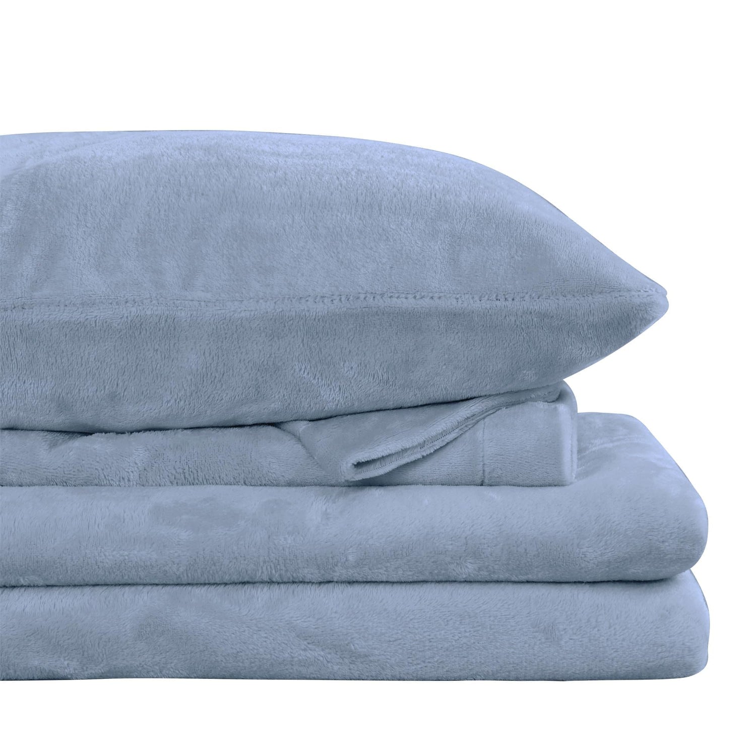 Pearl Blue Printed Micro Fleece Bed Sheet Set