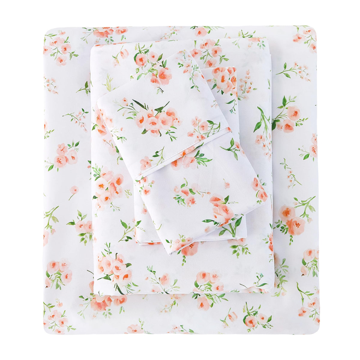 Peach Ditsy Floral Bed Sheet Set Deep Pocket Double Brushed Microfiber
