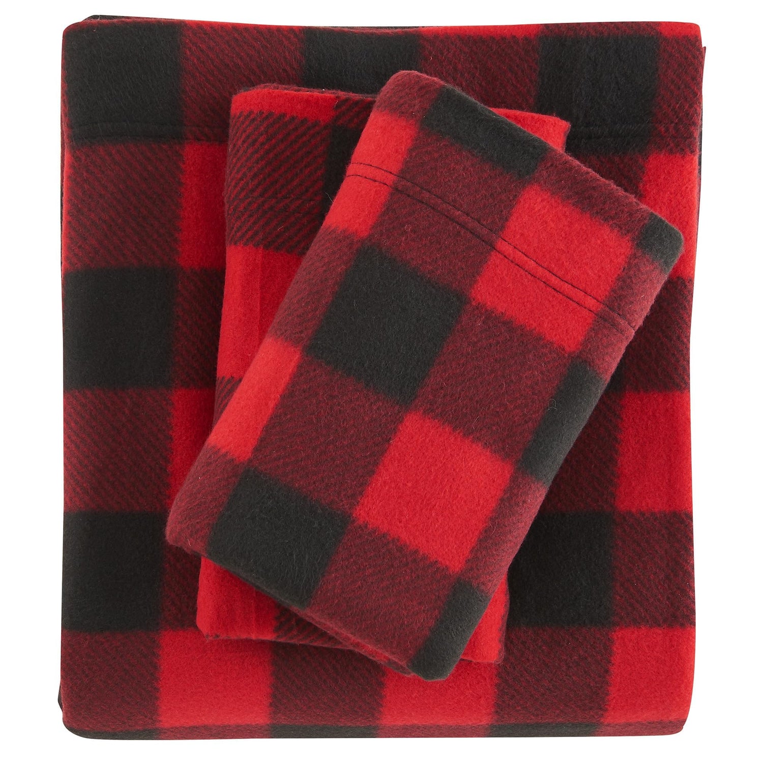 Red and Black Plaid Printed Micro Fleece Bed Sheet Set