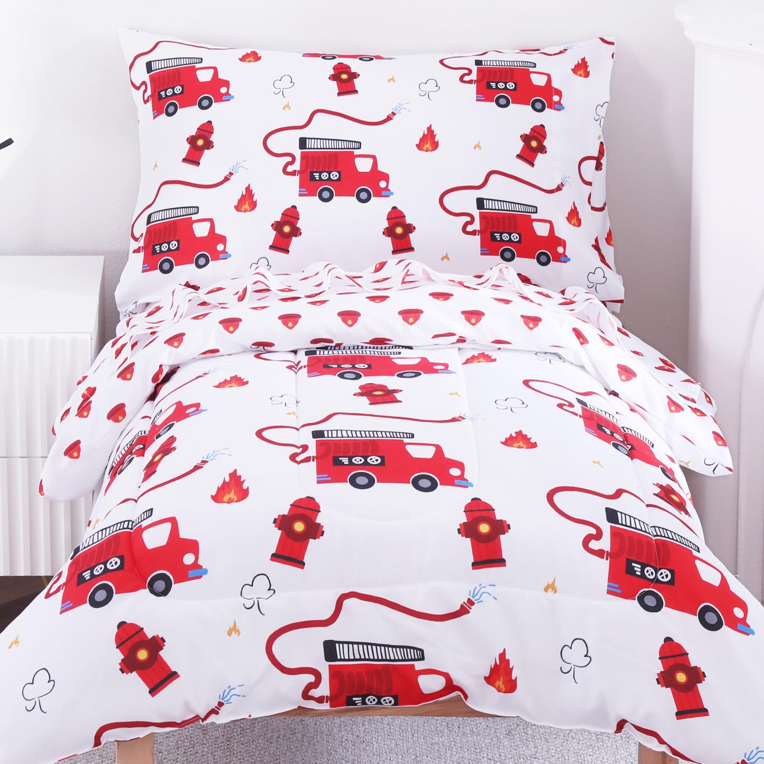 Fire Truck Toddler Comforter Set– 4 Piece