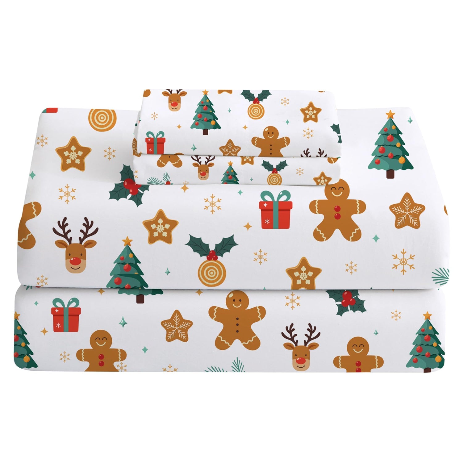 4 Piece Vintage Christmas Gathering Patterned Bed Sheets Set