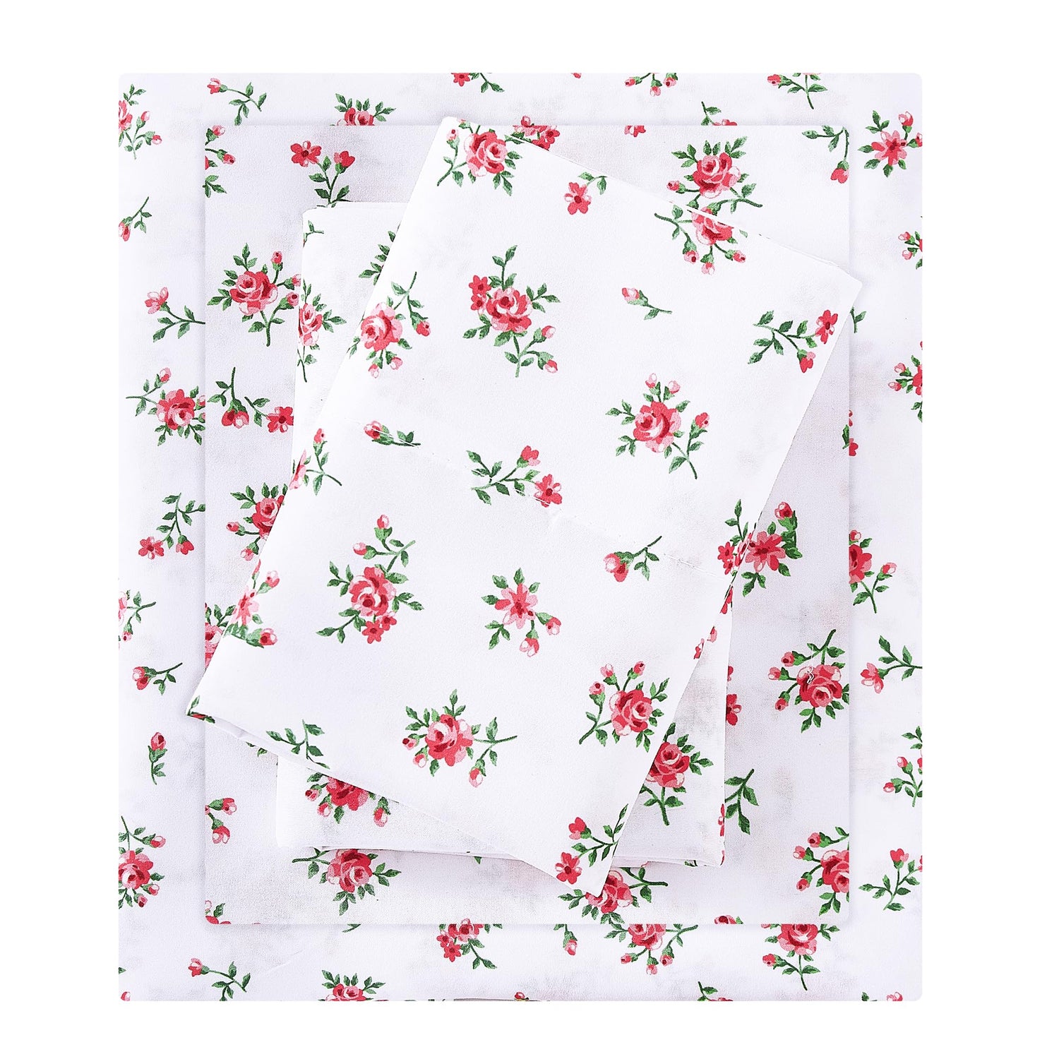 4 Piece Red Rose Patterned Bed Sheets Set