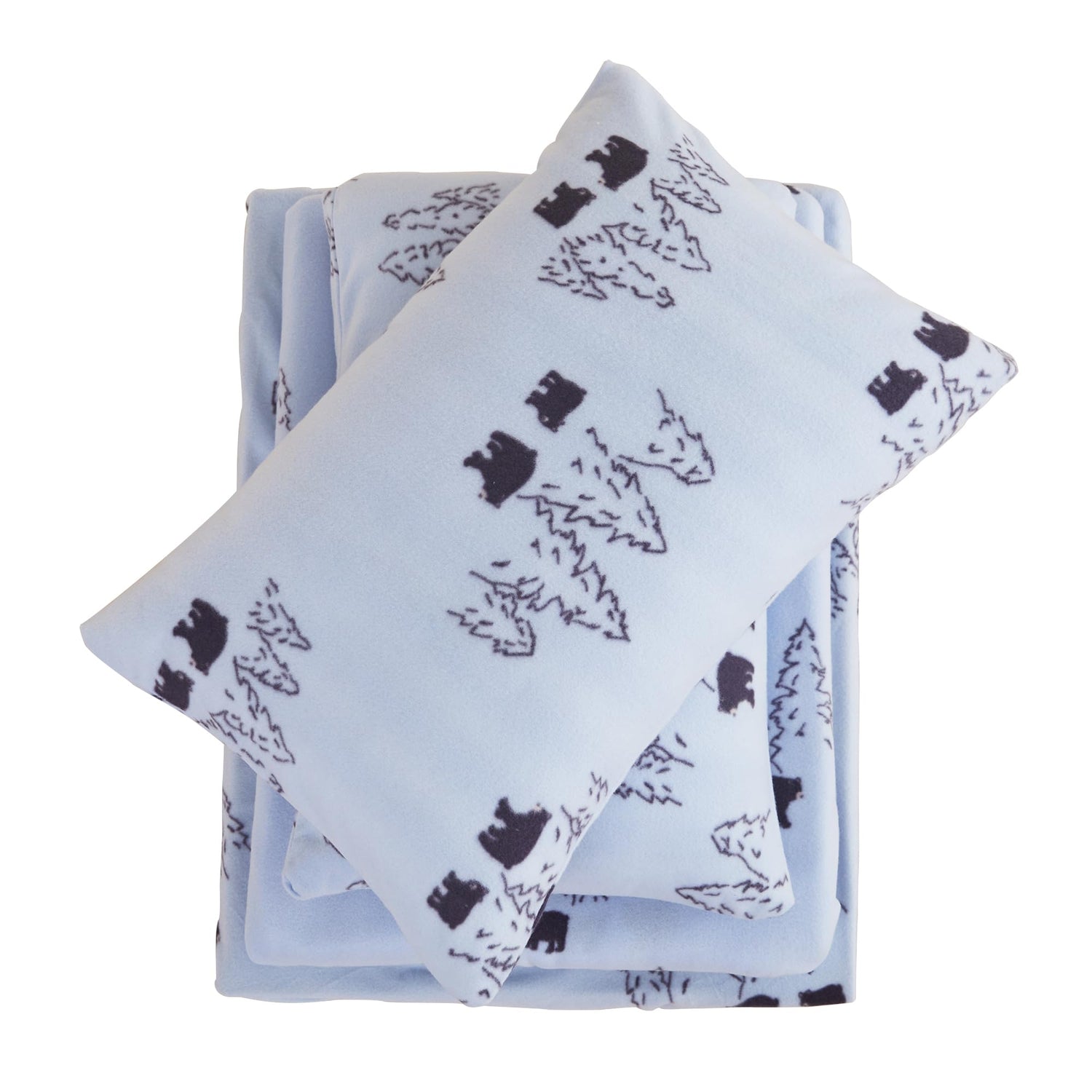 Blue Bear Printed Micro Fleece Bed Sheet Set,Winter Velour Velvet Sheets & Pillowcase Set