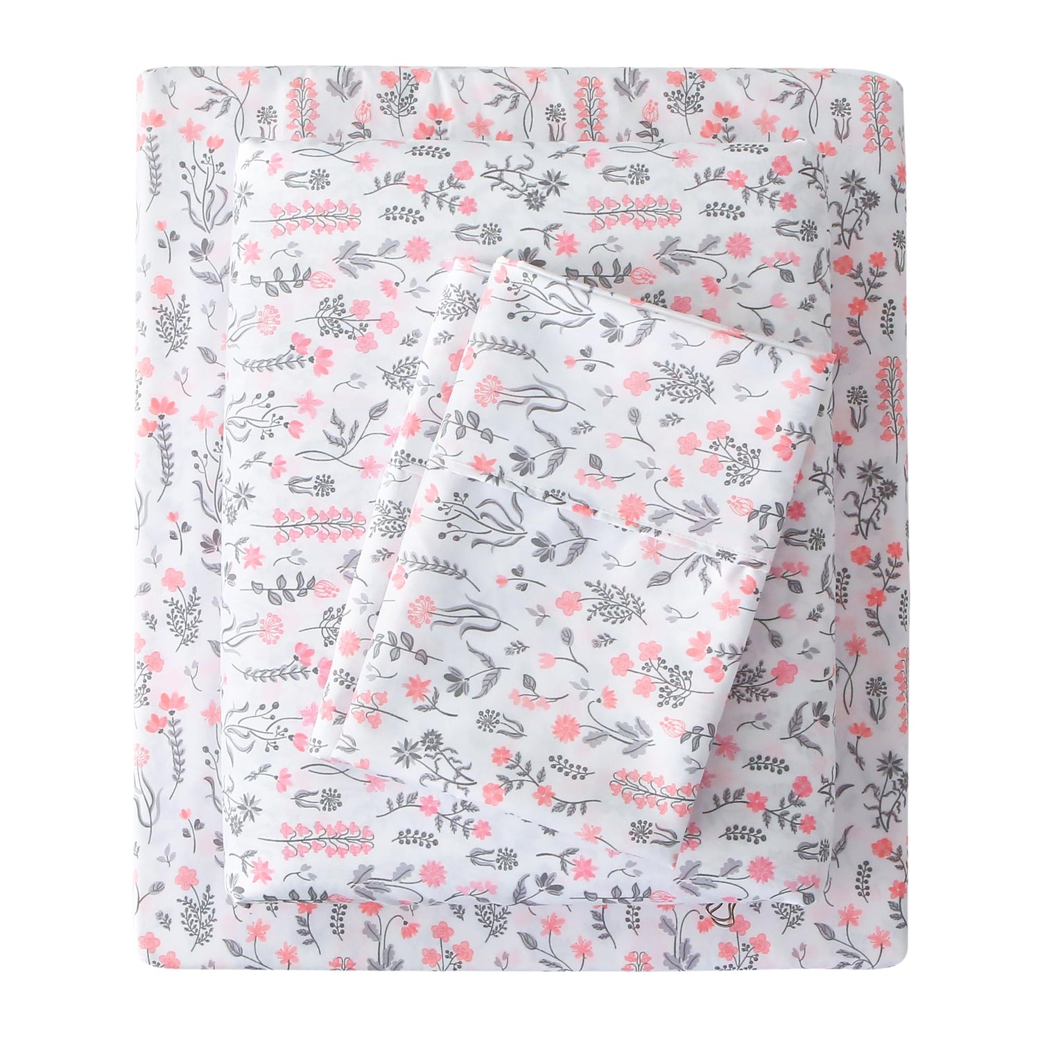 4 Piece Red Small Flower Patterned Bed Sheets Set