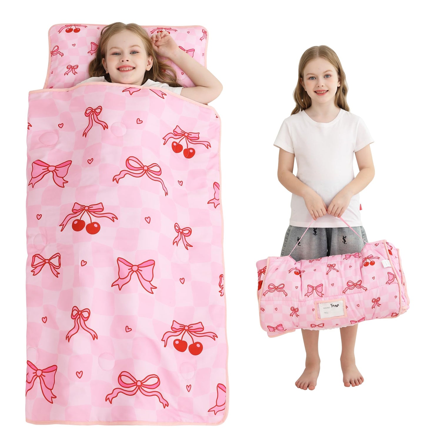 Cherry Toddler Nap Mat with Pillow and Blanket