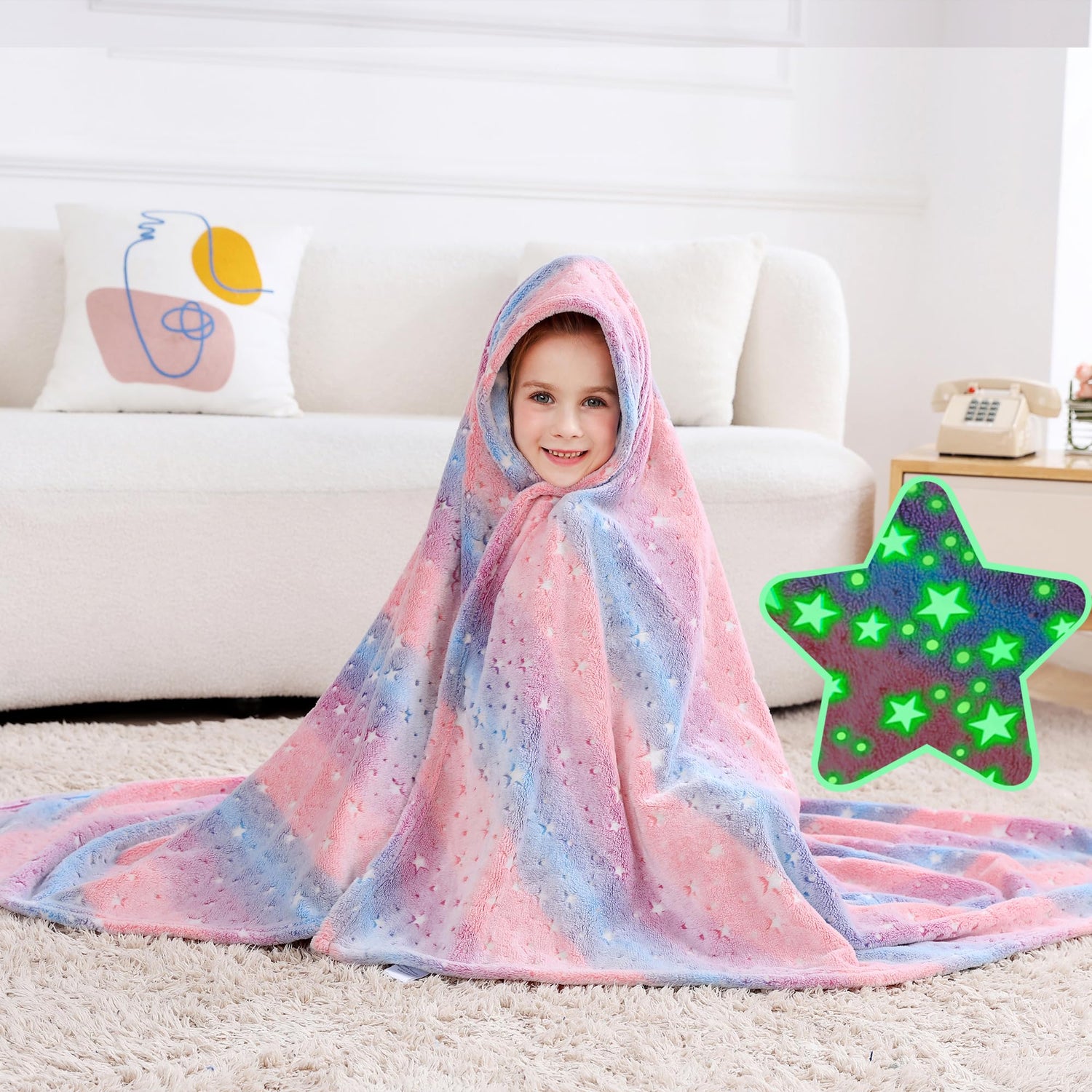 Multicolor Glow Star Kids Throw Blanket for Boys and Girls Soft Cozy Flannel