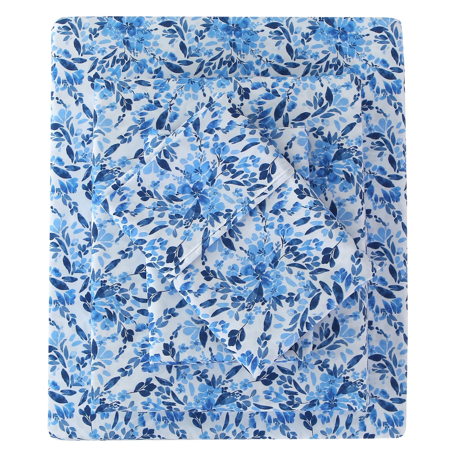 4 Piece Vintage Blue Big Flower Patterned Bed Sheets Set