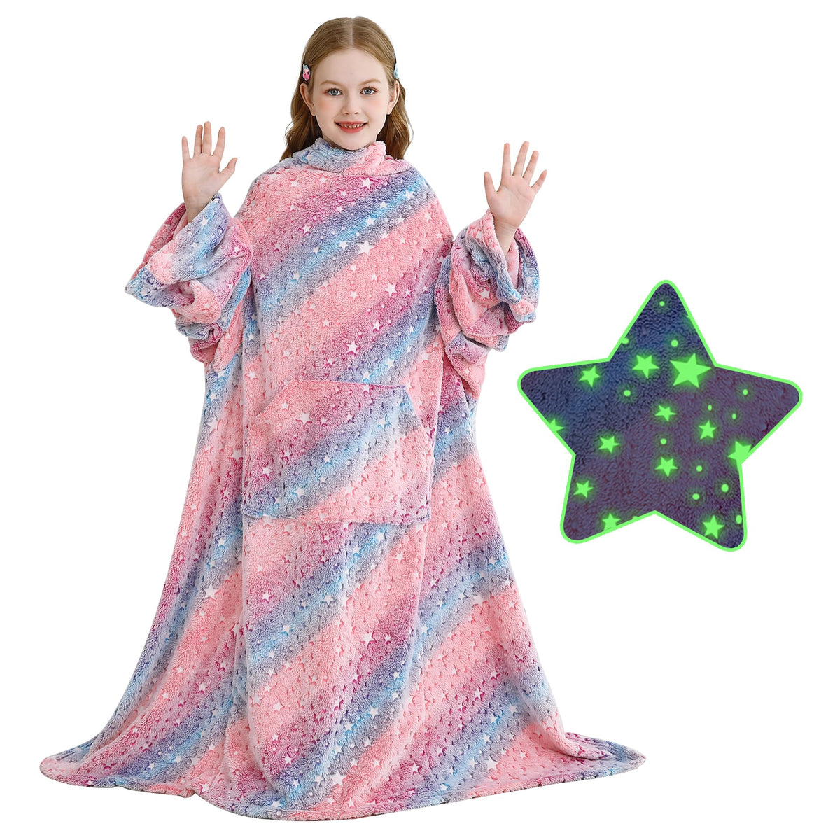 Star Kids Wearable Fleece Blanket with Sleeves & Foot Pocket