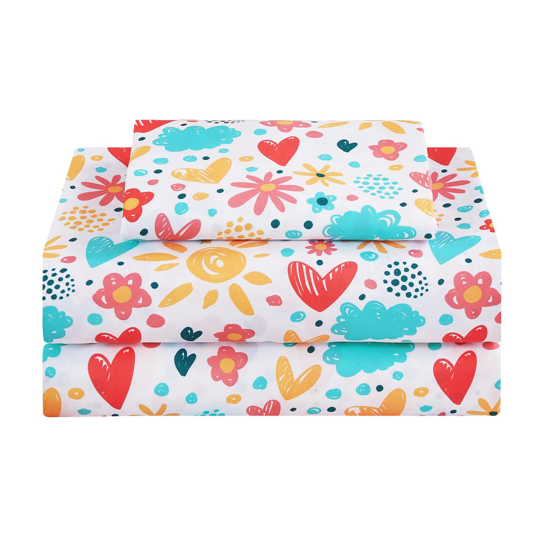 Colorful Flower Love Kids Microfiber Bed Sheet Set Deep Pocket Soft & Breathable