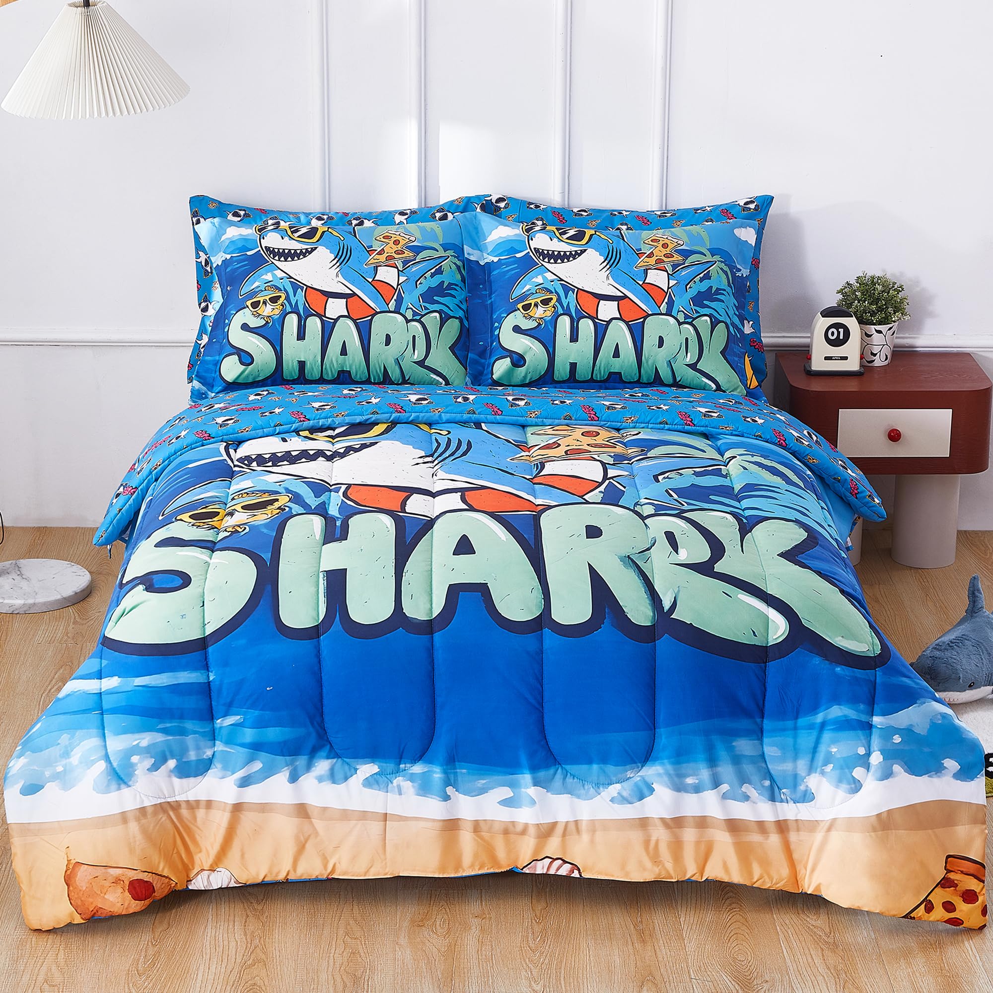 Shark Beach Party Kids Comforter Sets– 5 or 7 Piece Options