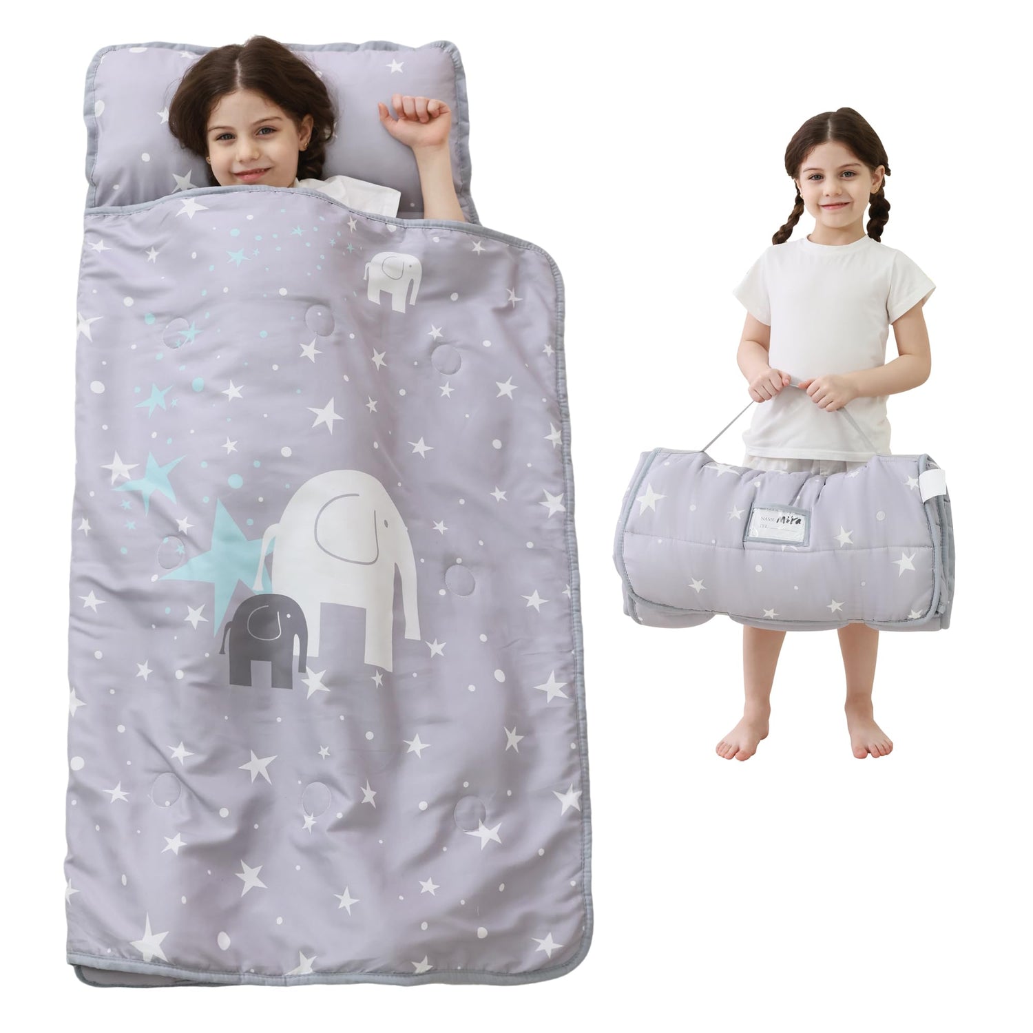 Gray Elephant Toddler Nap Mat with Pillow & Blanket