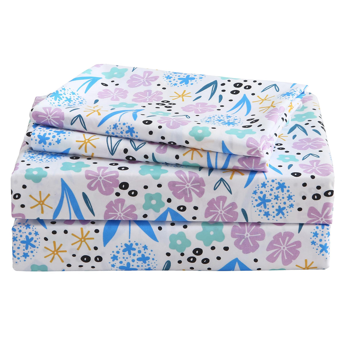 Purple Colorful Flower Kids Bed Sheet Set Deep Pocket Double Brushed Microfiber