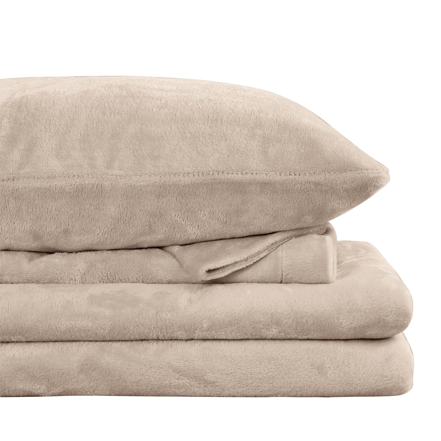 Sand/Beige Printed Micro Fleece Bed Sheet Set