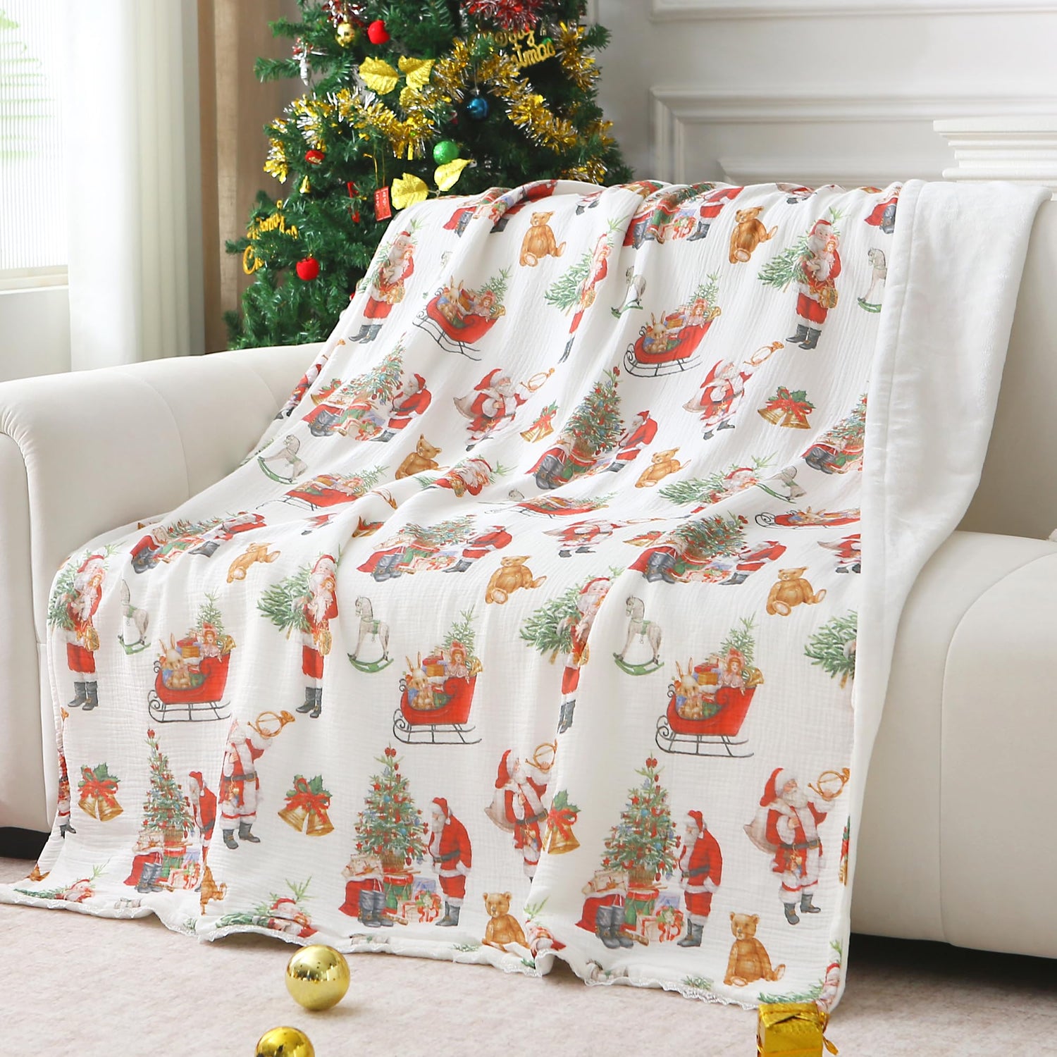 Christmas Throw Blanket Reversible Muslin Blankets 50x70 inch