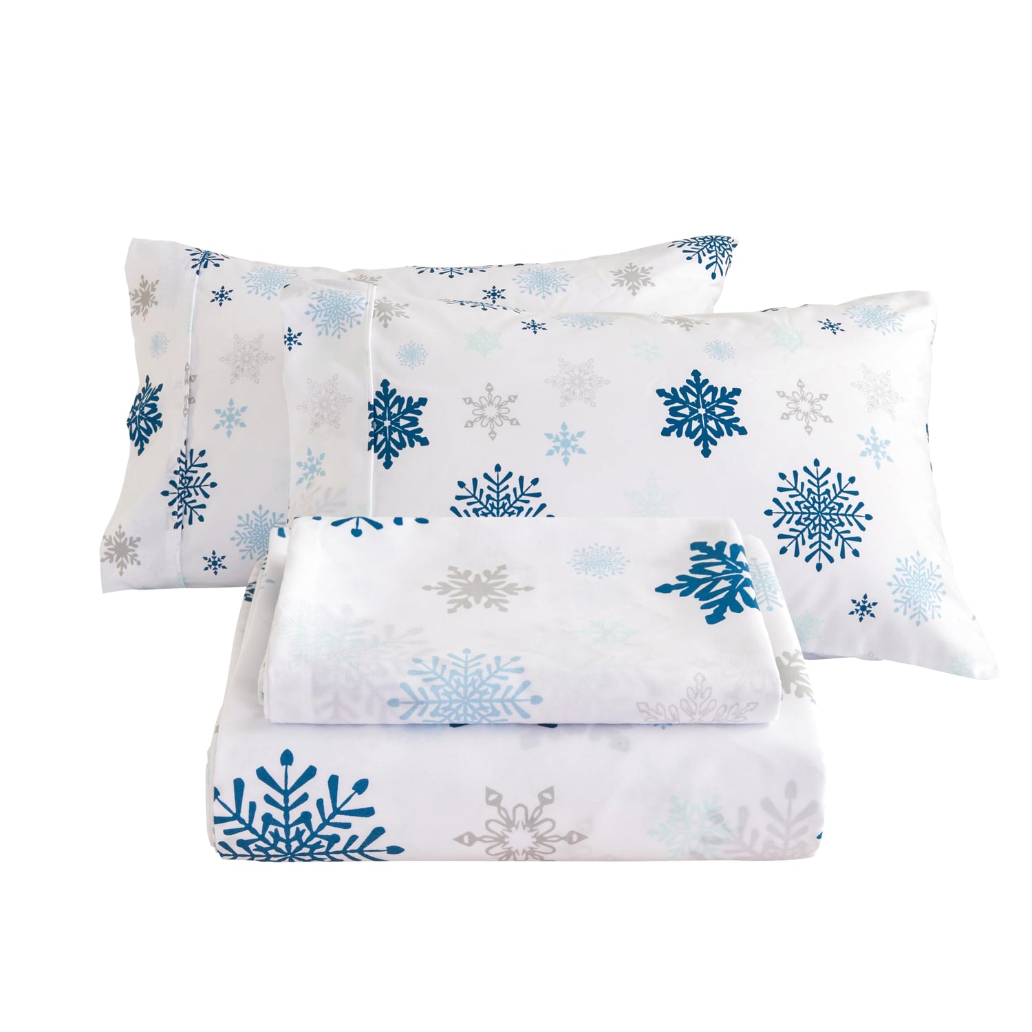 4 Piece Snowflake Patterned Bed Sheets Set